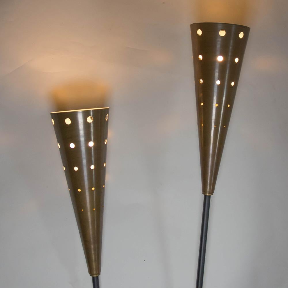 Metal 1950s Italian Design Floor Lamp Brass Structure and Shades Attributed to Stilux