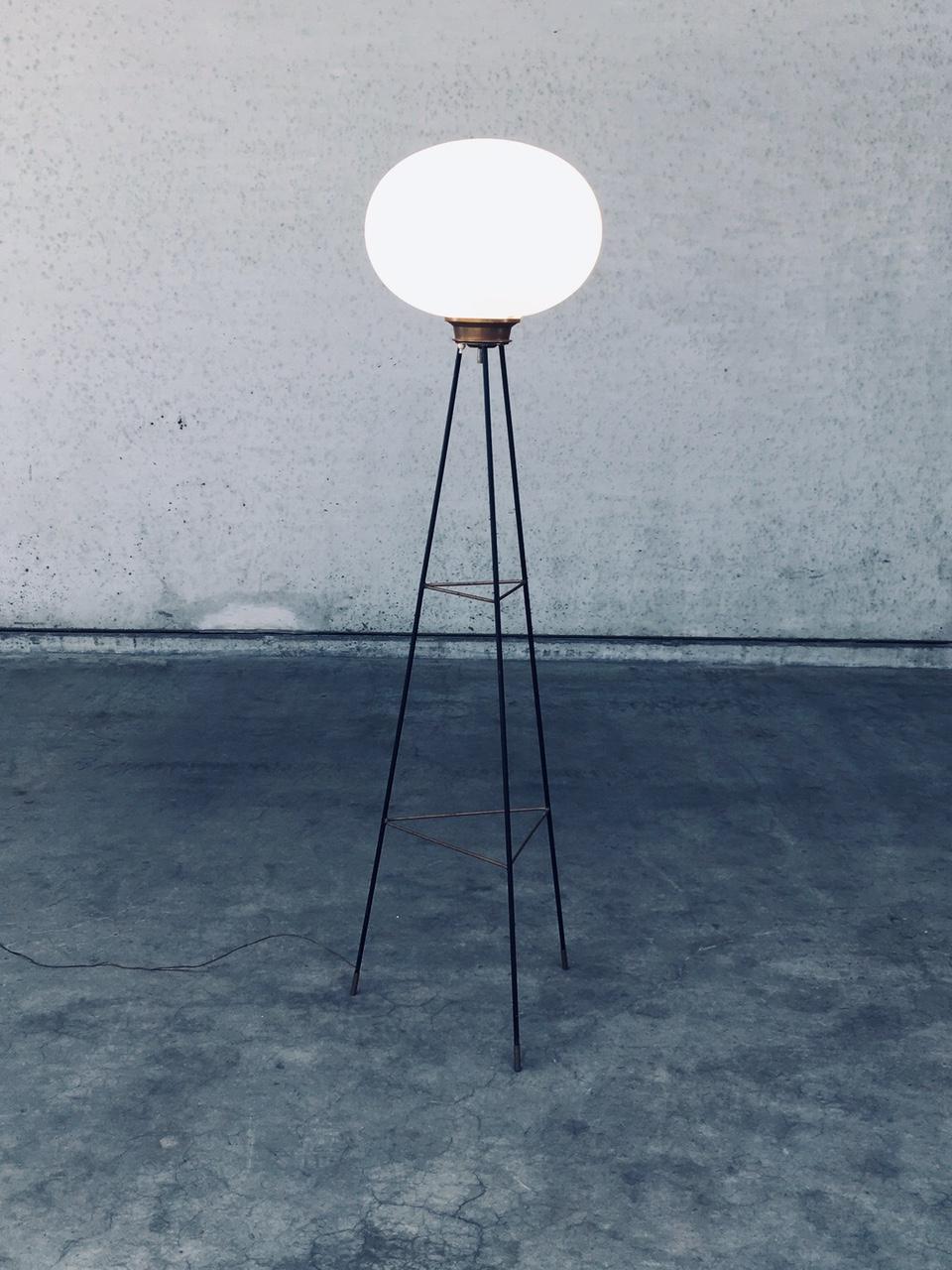 Metal 1950's Italian Design Opaline Tripod Floor Lamp For Sale