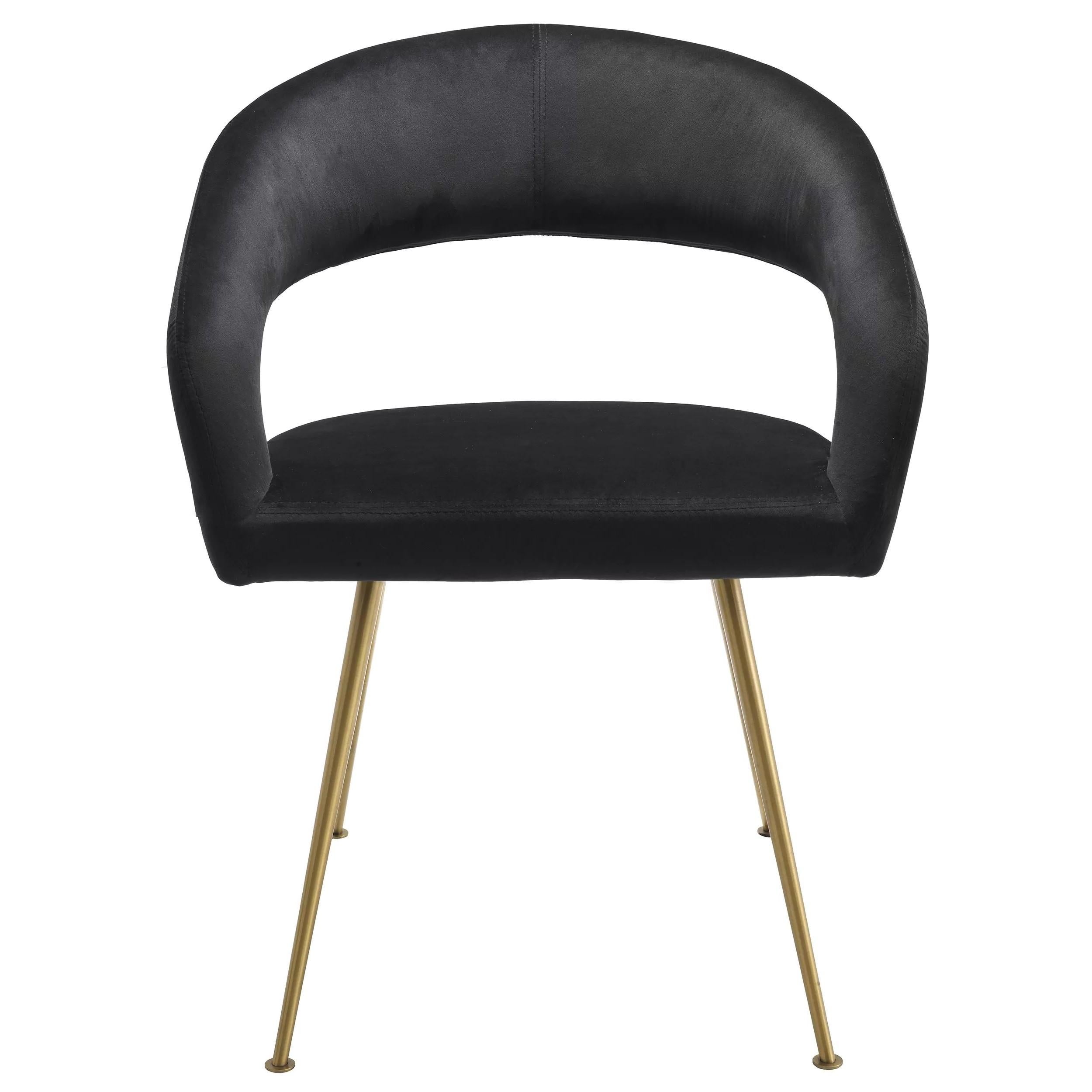 1950s Italian design style black velvet and brass finishes dining chair.