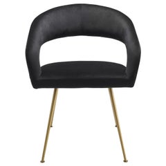 1950s Italian Design Style Black Velvet and Brass Finishes Dining Chair