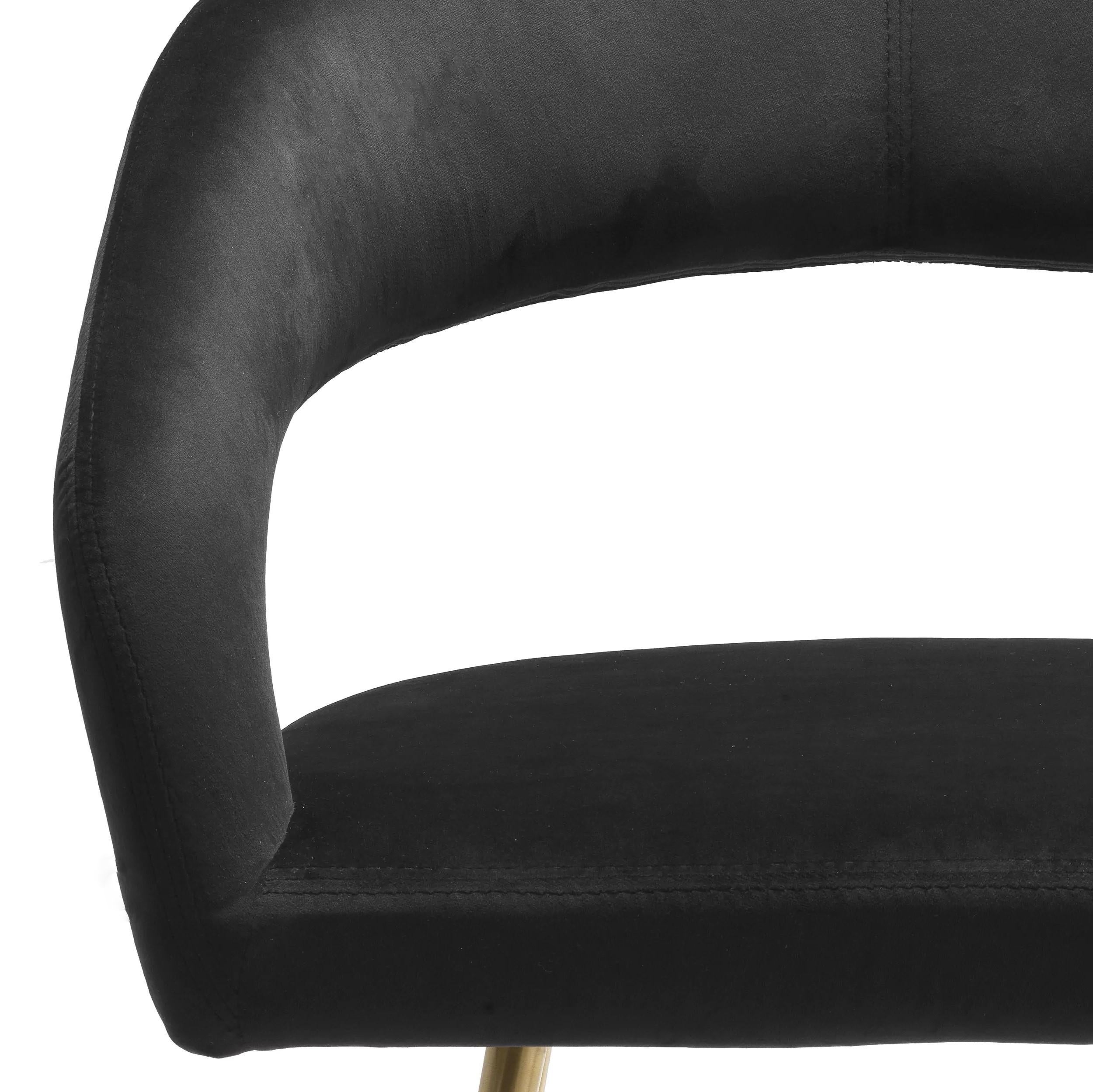 Esszimmerstuhl im italienischen Designstil der 1950er Jahre aus schwarzem Samt und Messing (Moderne der Mitte des Jahrhunderts) im Angebot
