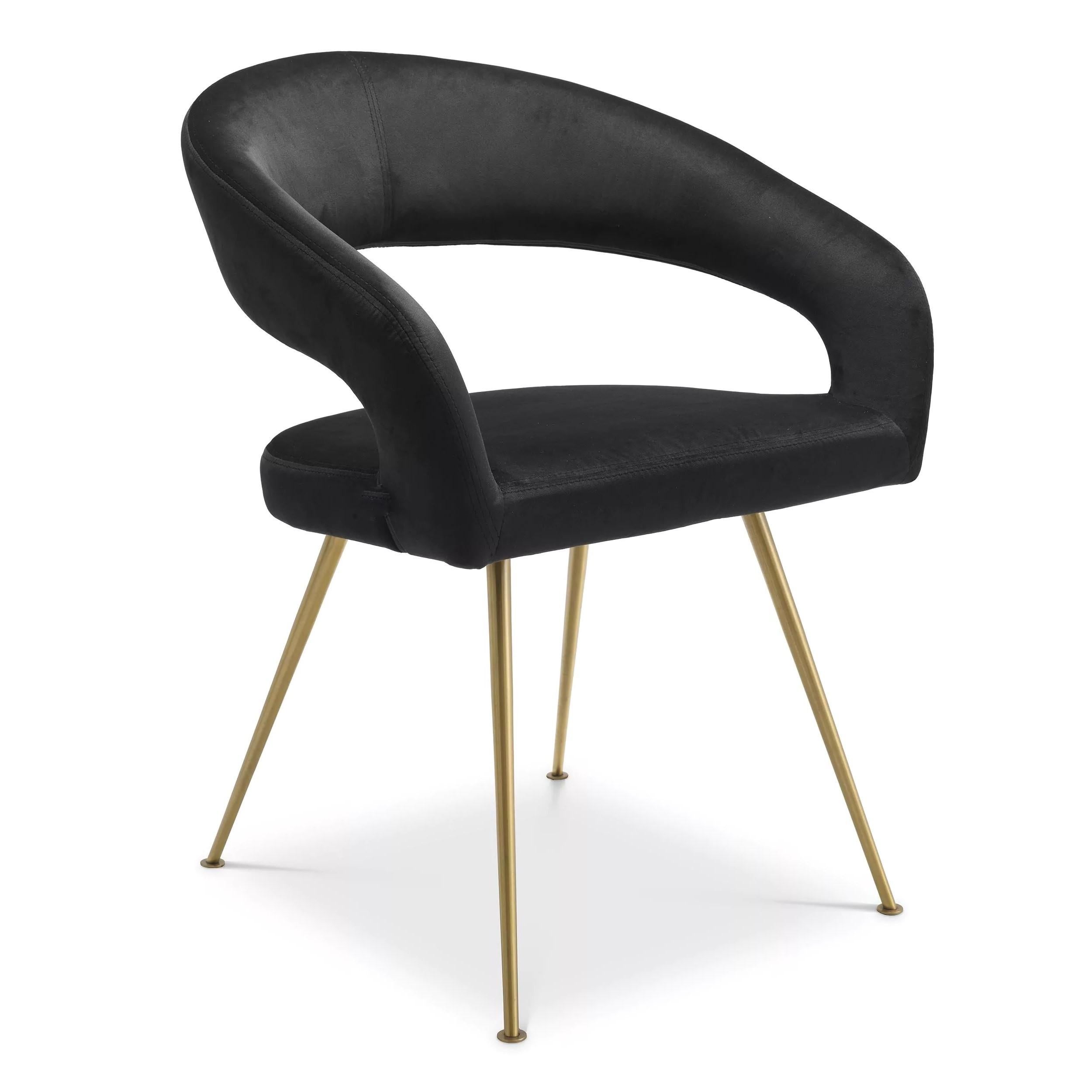 1950s Italian Design Style Black Velvet and Brass Finishes Dining Chair In New Condition For Sale In Tourcoing, FR