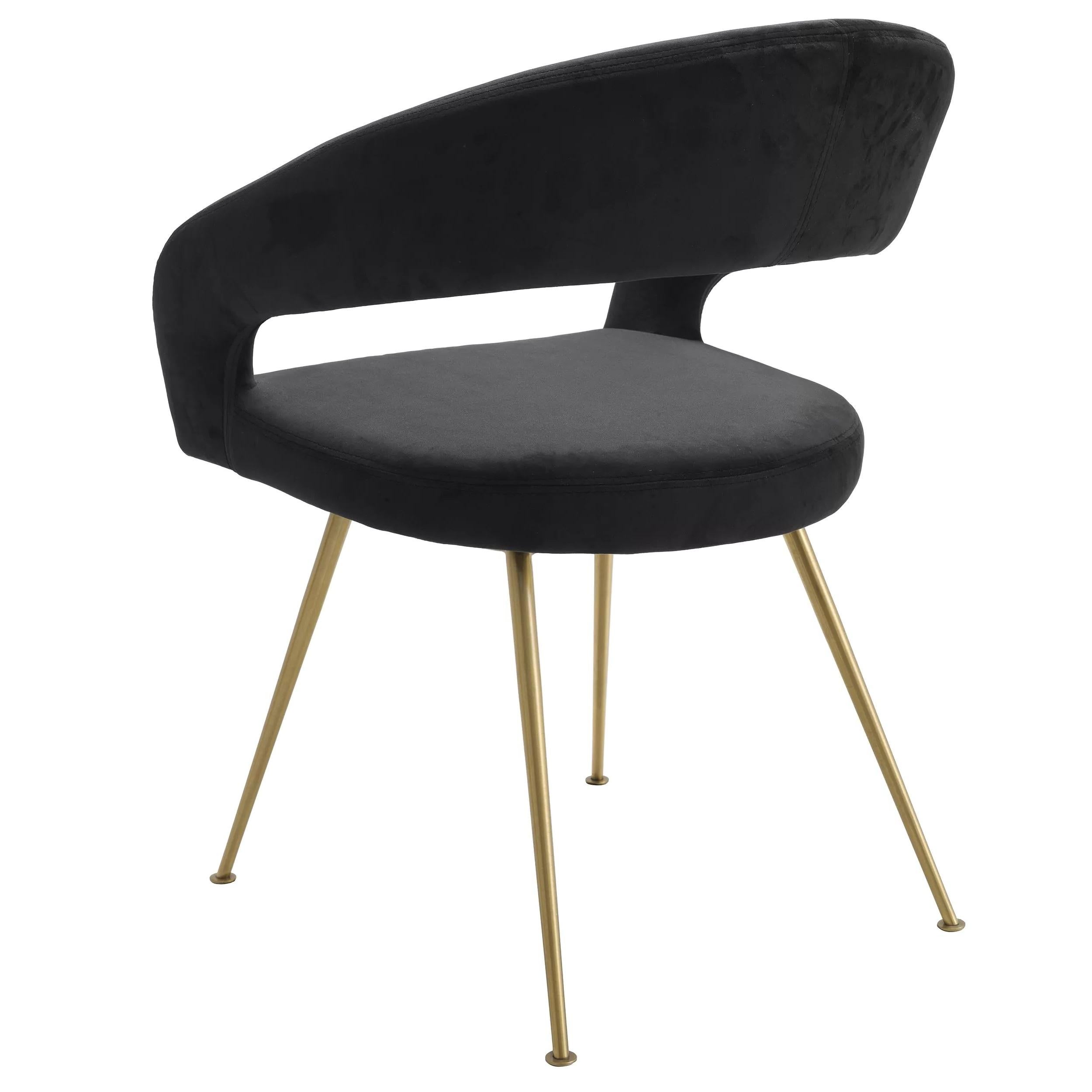 Contemporary 1950s Italian Design Style Black Velvet and Brass Finishes Dining Chair For Sale