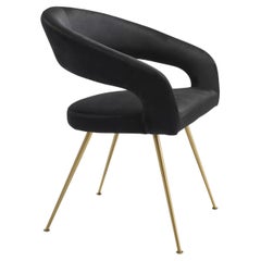 1950s Italian Design Style Black Velvet and Brass Finishes Dining Chair