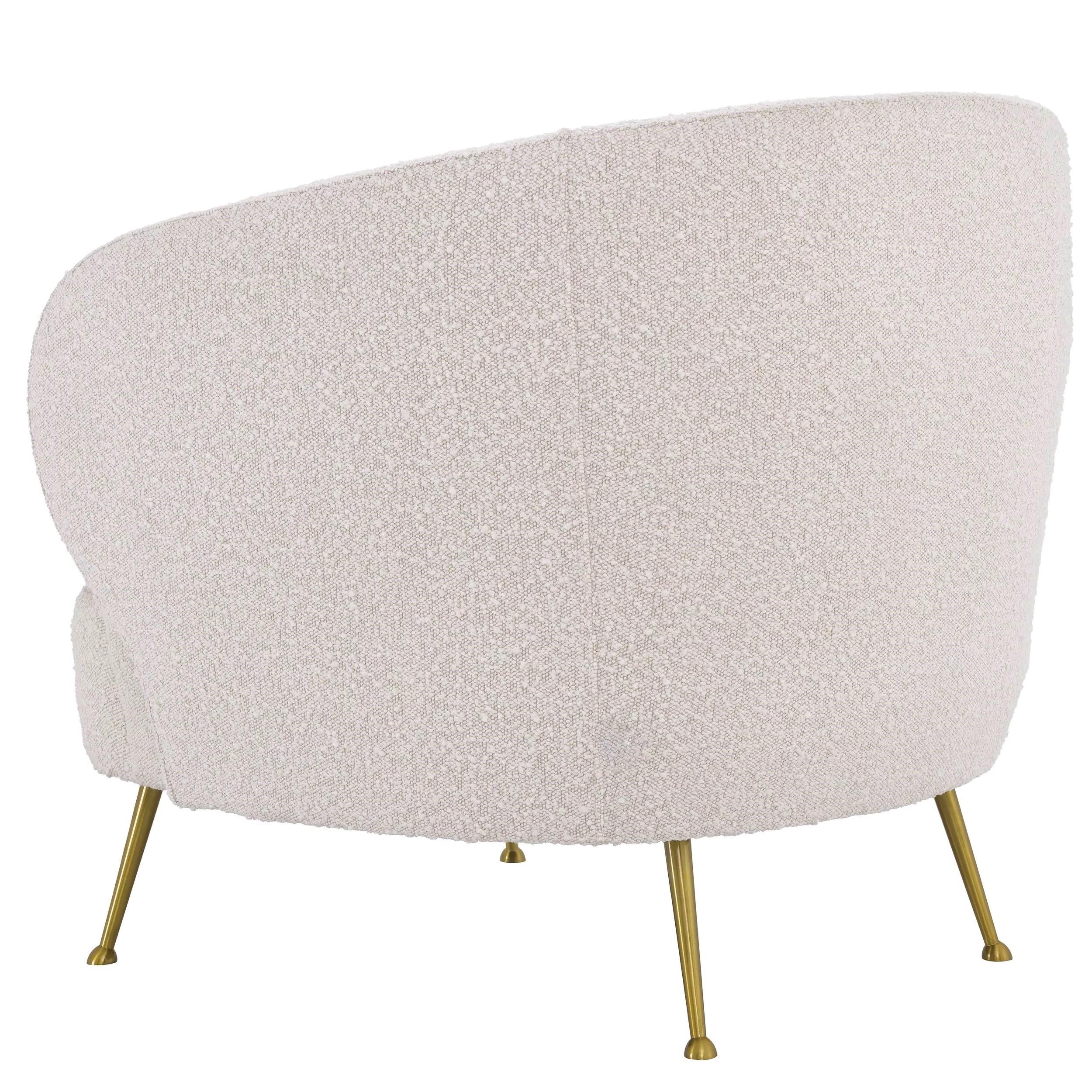 Contemporary 1950s Italian Design Style Bouclé Fabric And Brass Feet Armchair For Sale