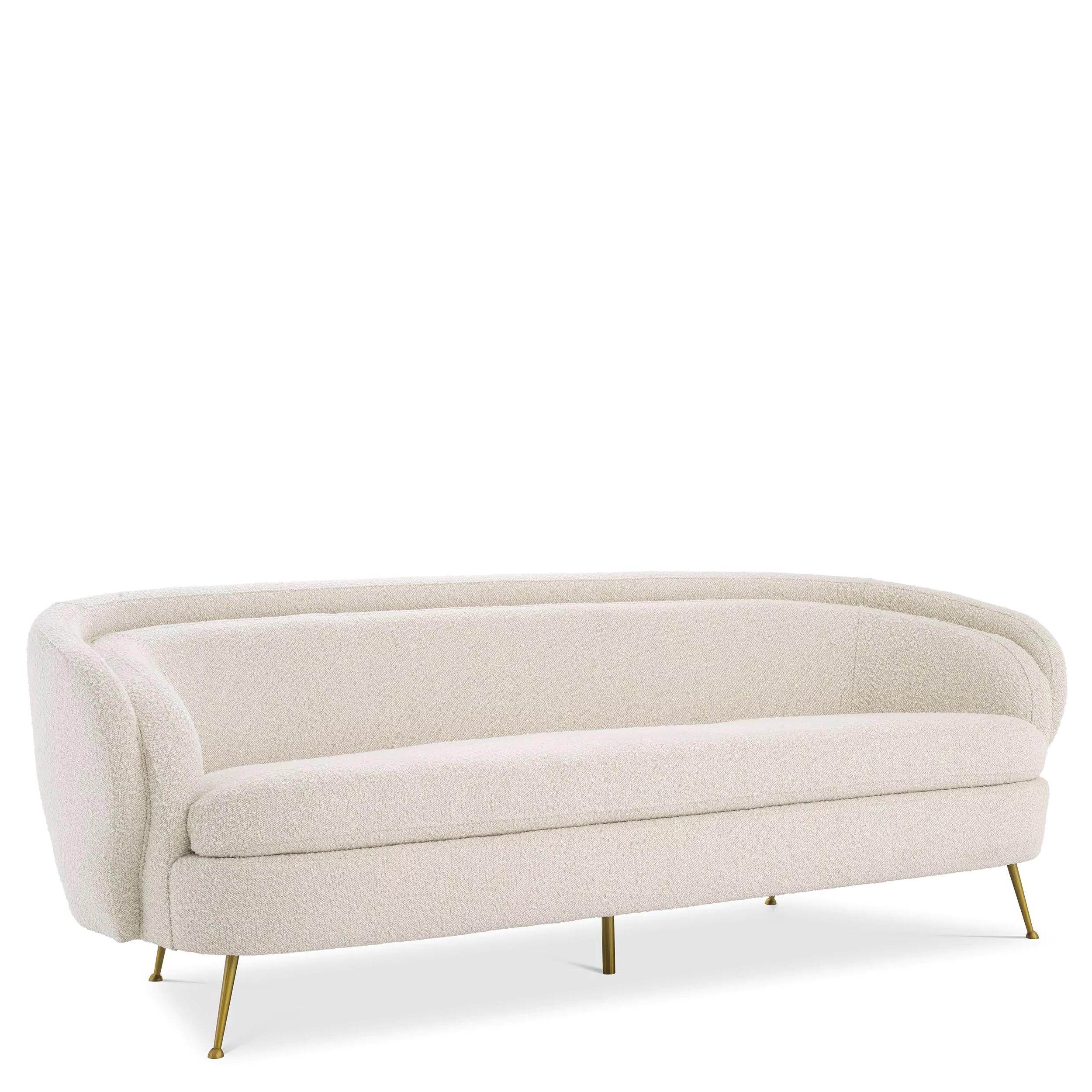 Mid-Century Modern 1950s Italian Design Style Bouclé Fabric And Brass Feet Sofa For Sale