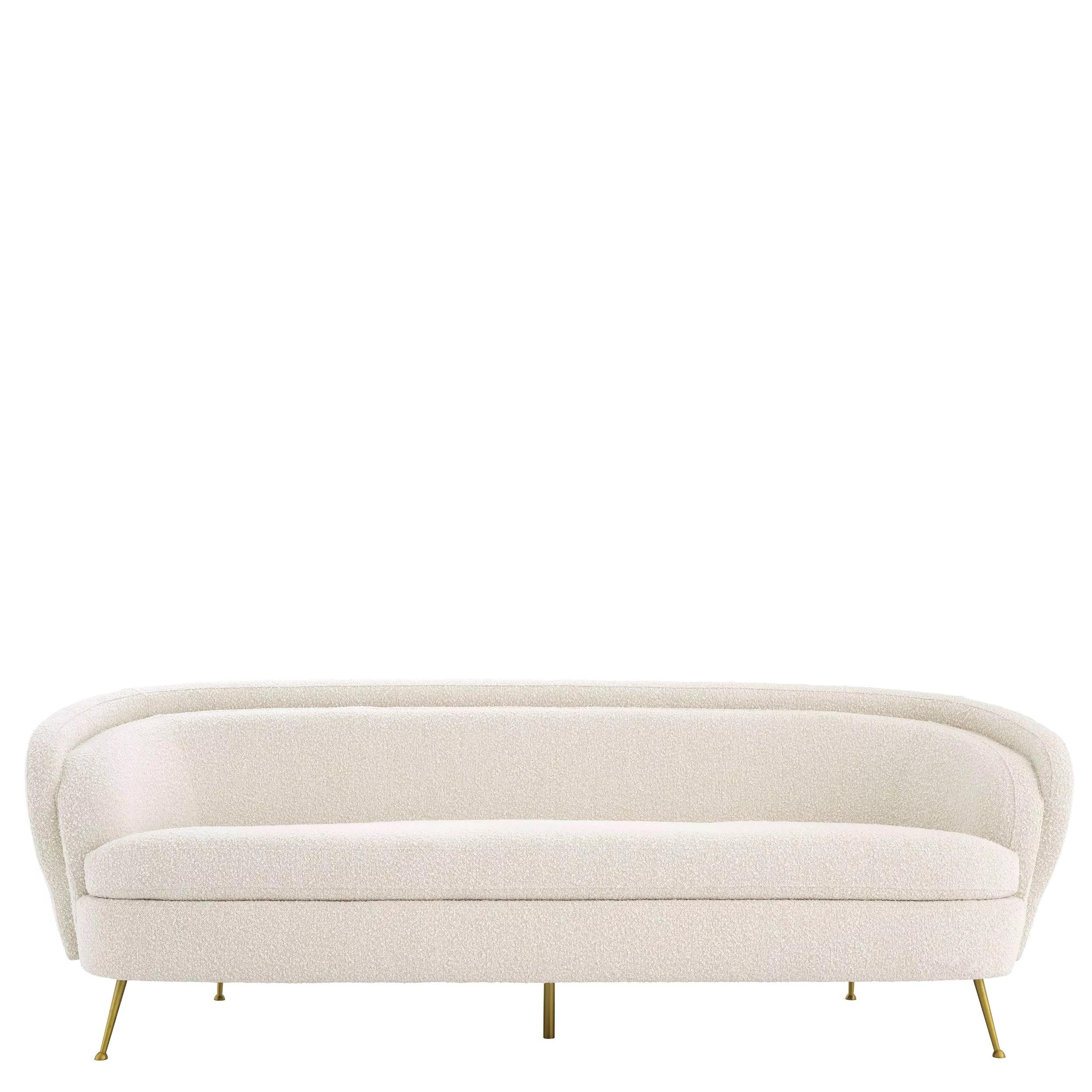 Contemporary 1950s Italian Design Style Bouclé Fabric And Brass Feet Sofa For Sale