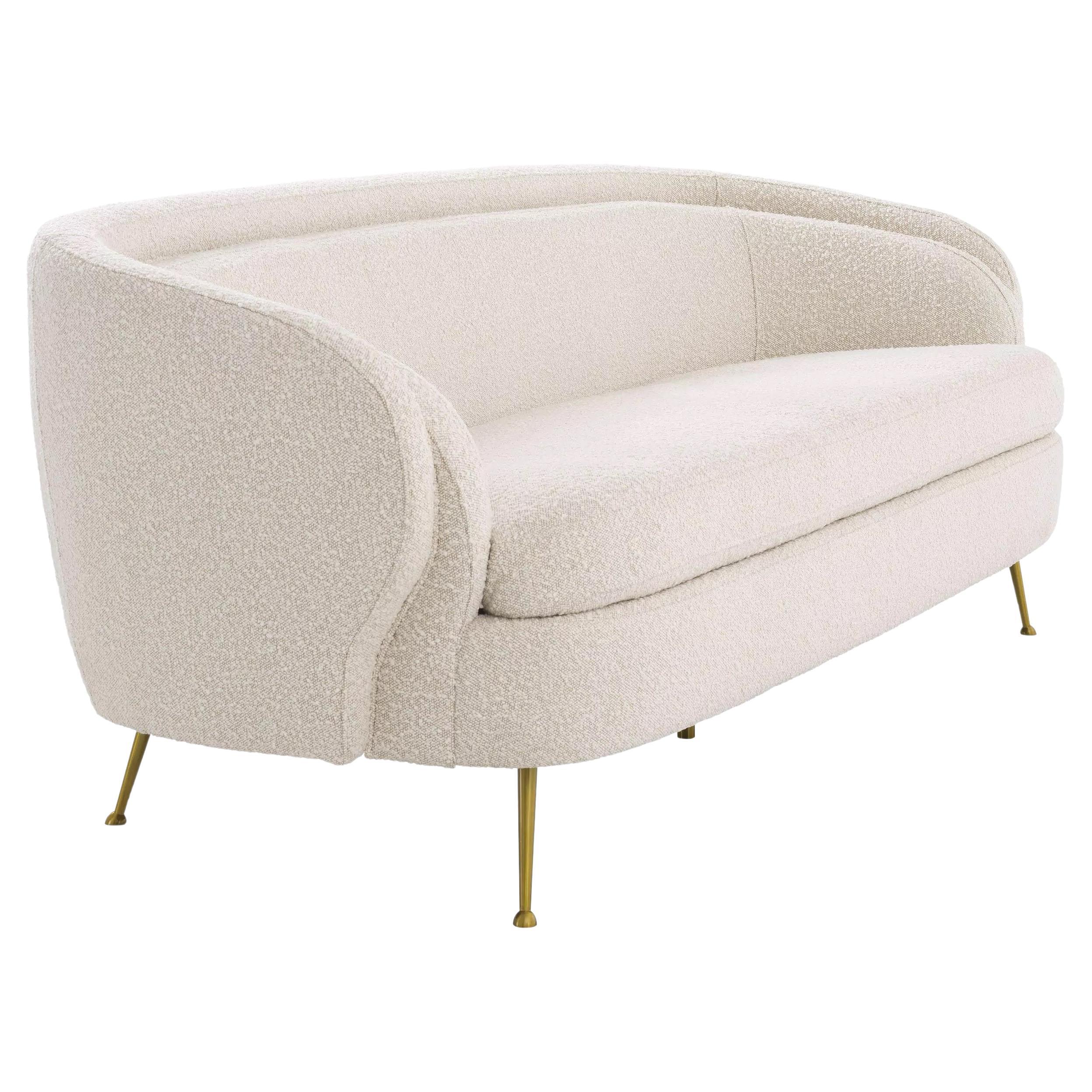 1950s Italian Design Style Bouclé Fabric And Brass Feet Sofa