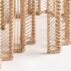 1950s Italian Design Style Metal and Rattan Wicker Curved Screen Divider