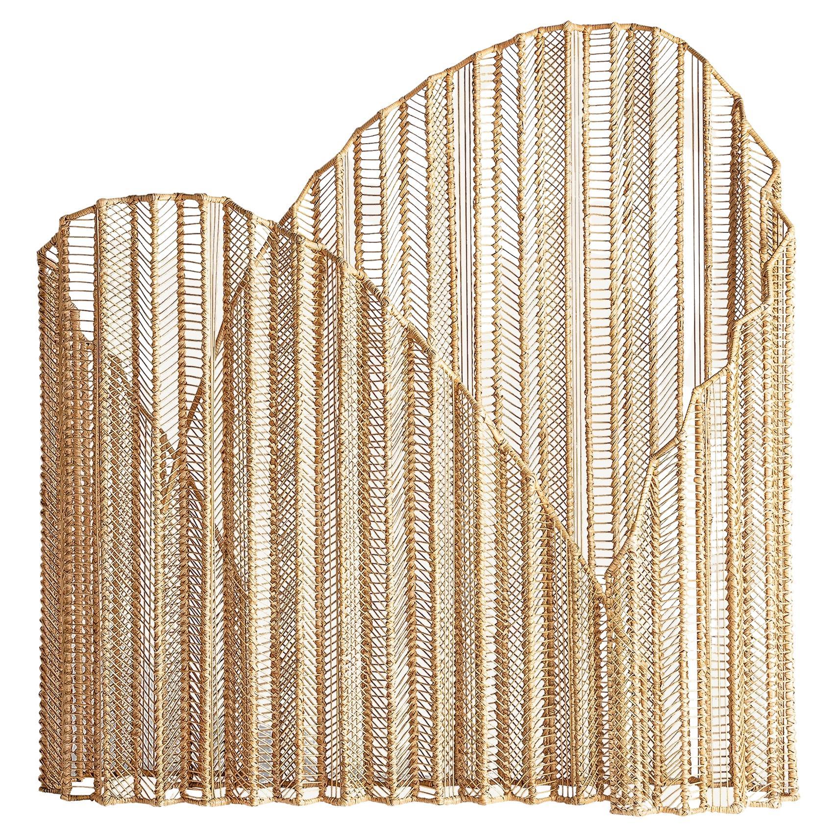 1950s Italian Design Style Metal and Rattan Wicker Curved Screen Divider For Sale