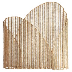1950s Italian Design Style Metal and Rattan Wicker Curved Screen Divider