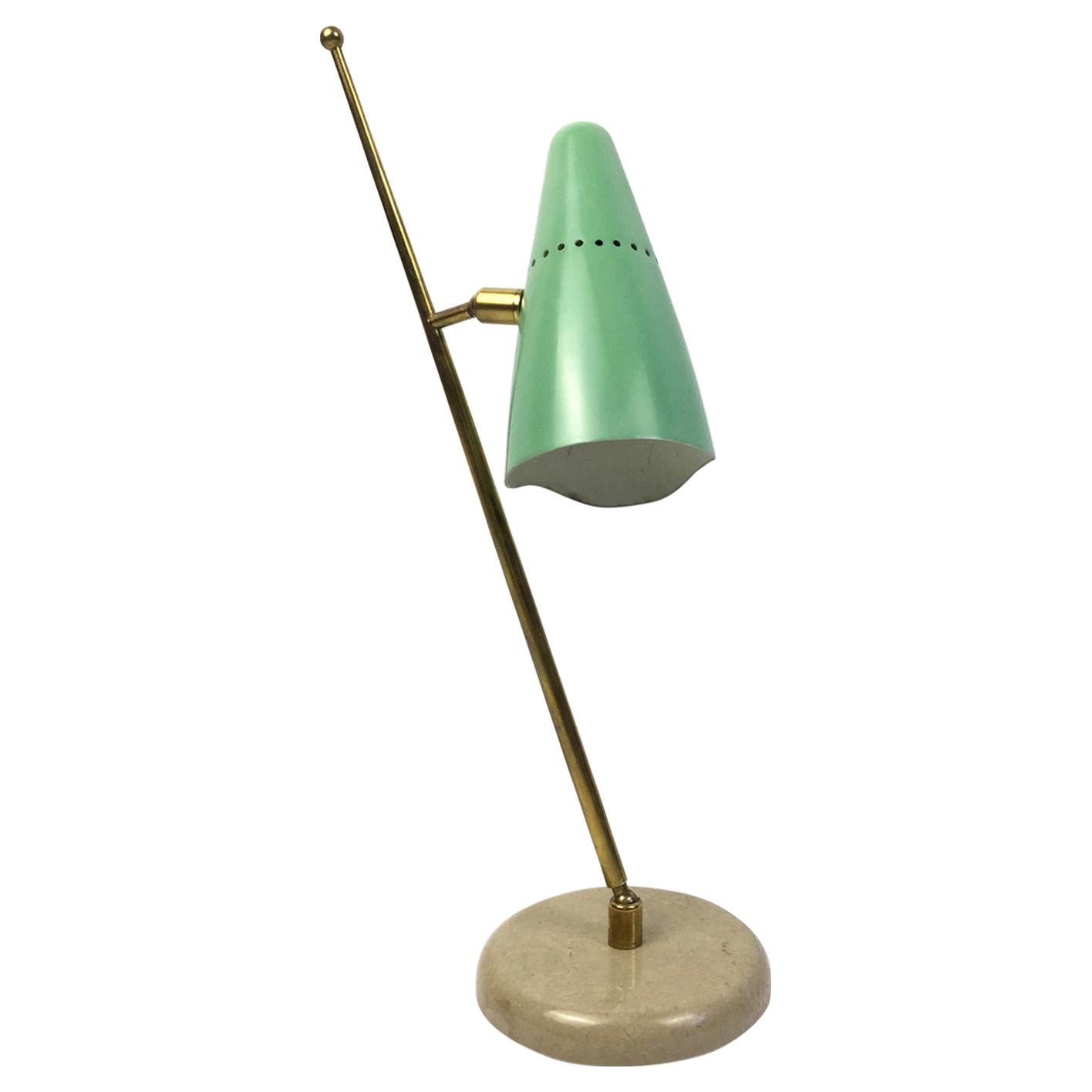 1950s Italian Green and Brass Table Lamp attributed to Stilnovo