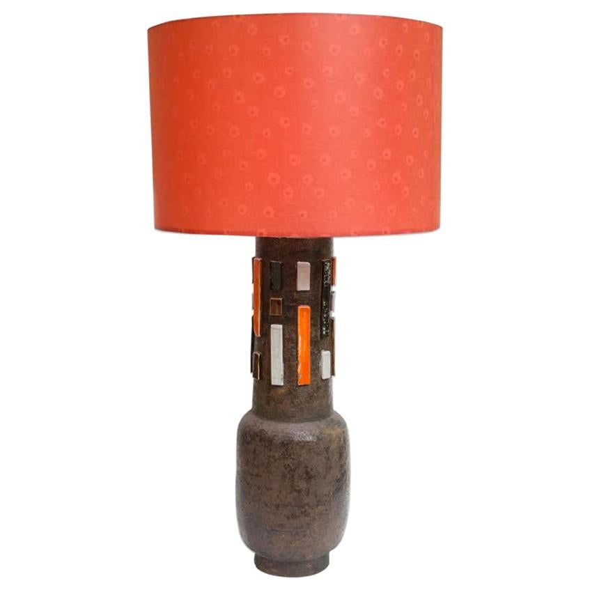 1950s Italian Design Terra Orange and White Studio Ceramic Lamp by Aldo Londi