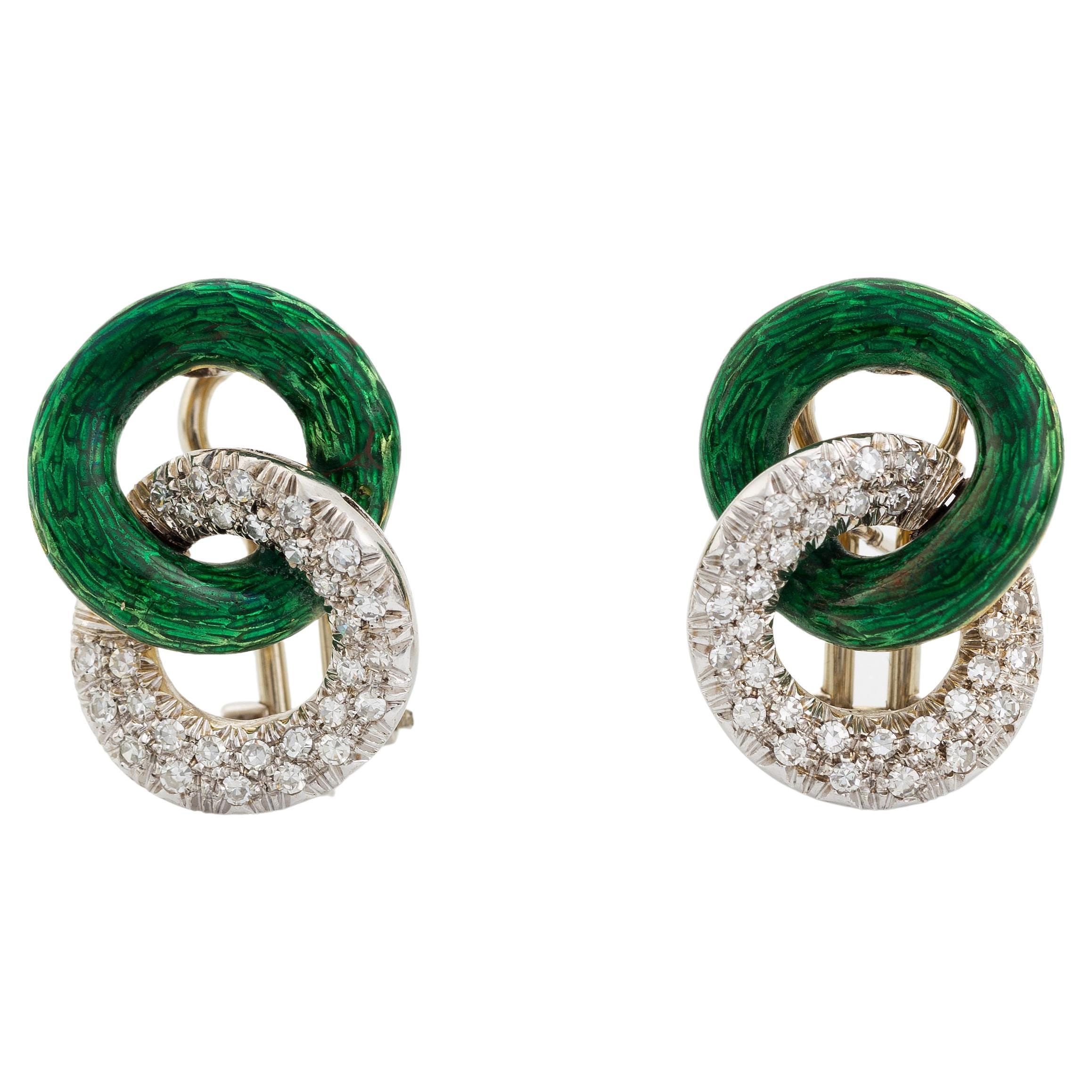1950s Italian diamond and enamel earrings