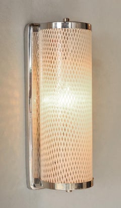 1950s Italian diamond 'Lattice' glass Wall Light with chrome frame