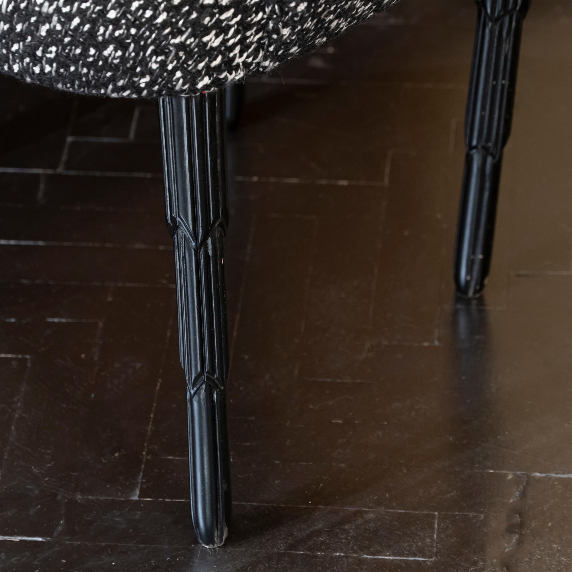 Mid-20th Century Italian Dining Chairs, Black Lacquered Wood, Black/White Wool Fabric, Set of 4