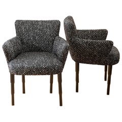 Italian Dining Chairs, Black Lacquered Wood, Black/White Wool Fabric, Set of 4