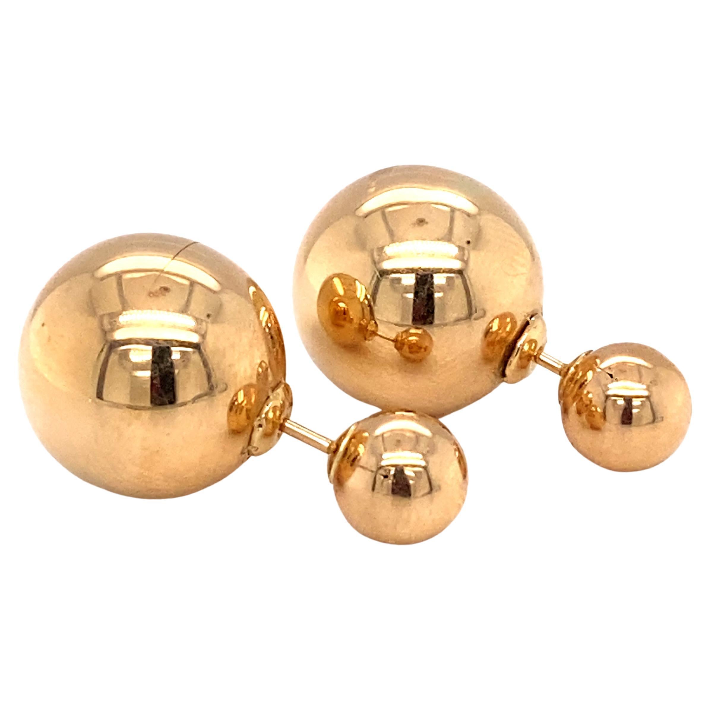 1950s Italian Double Ball Post Earrings in 14 Karat Gold For Sale