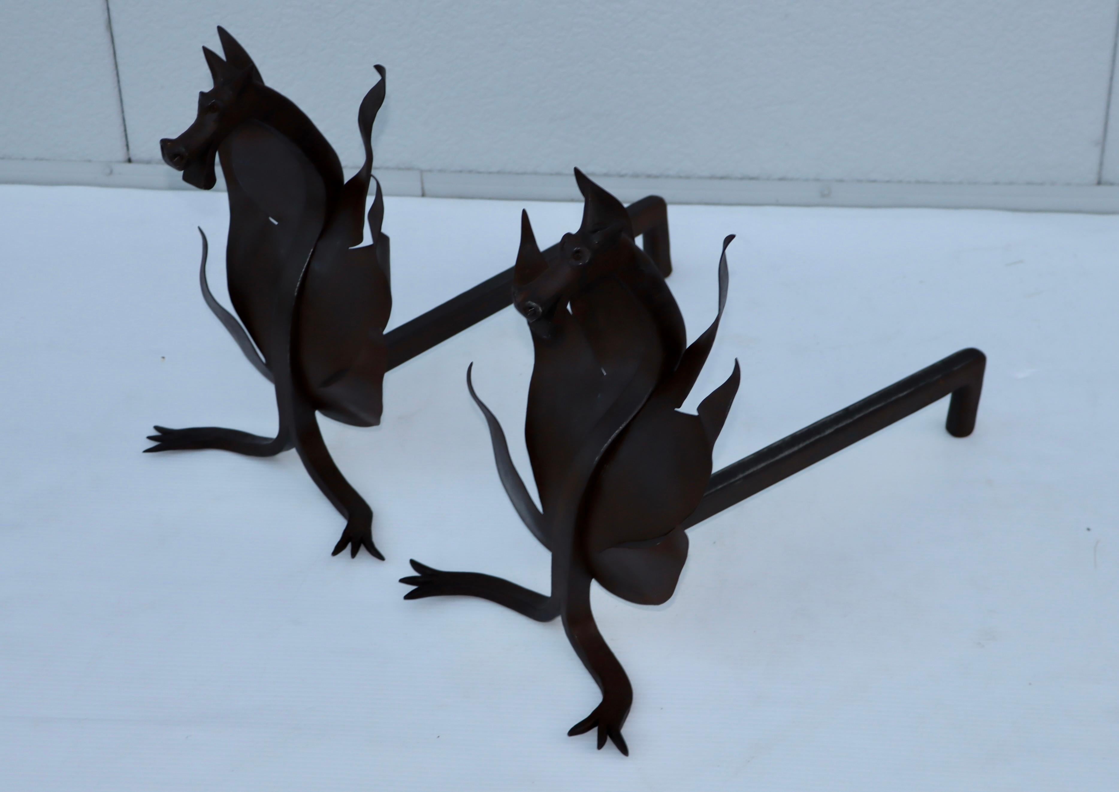 Brutalist 1950's Italian Dragons Andirons For Sale