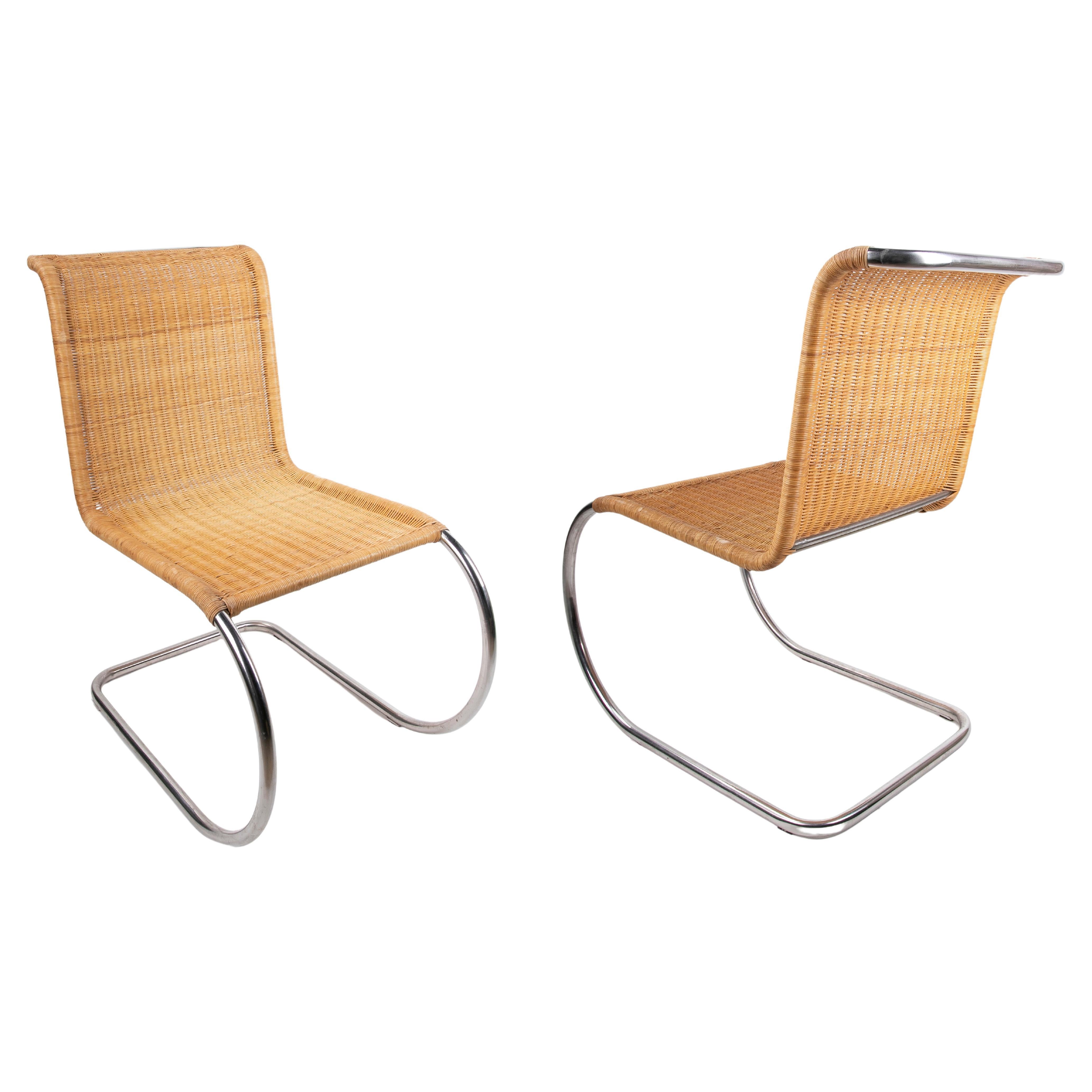 1950s Italian Early Mies Van Der Rohe "MR 10" Chair in Wicker and Chrome Steel