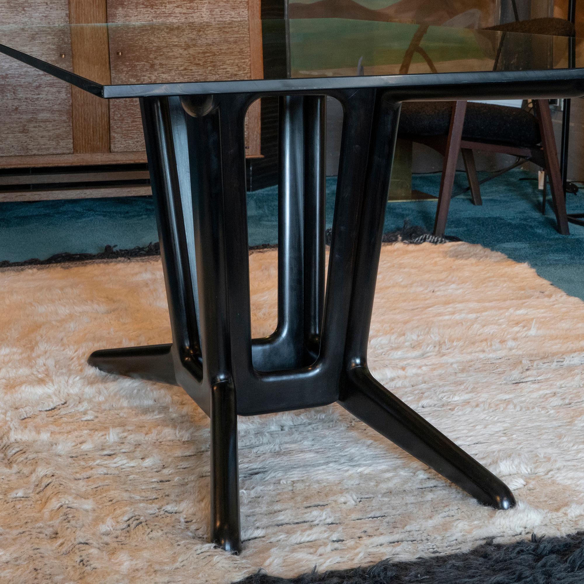 Glass 1950s Italian Ebonized Cherry Wood Dining Table in the Style of Carlo Mollino