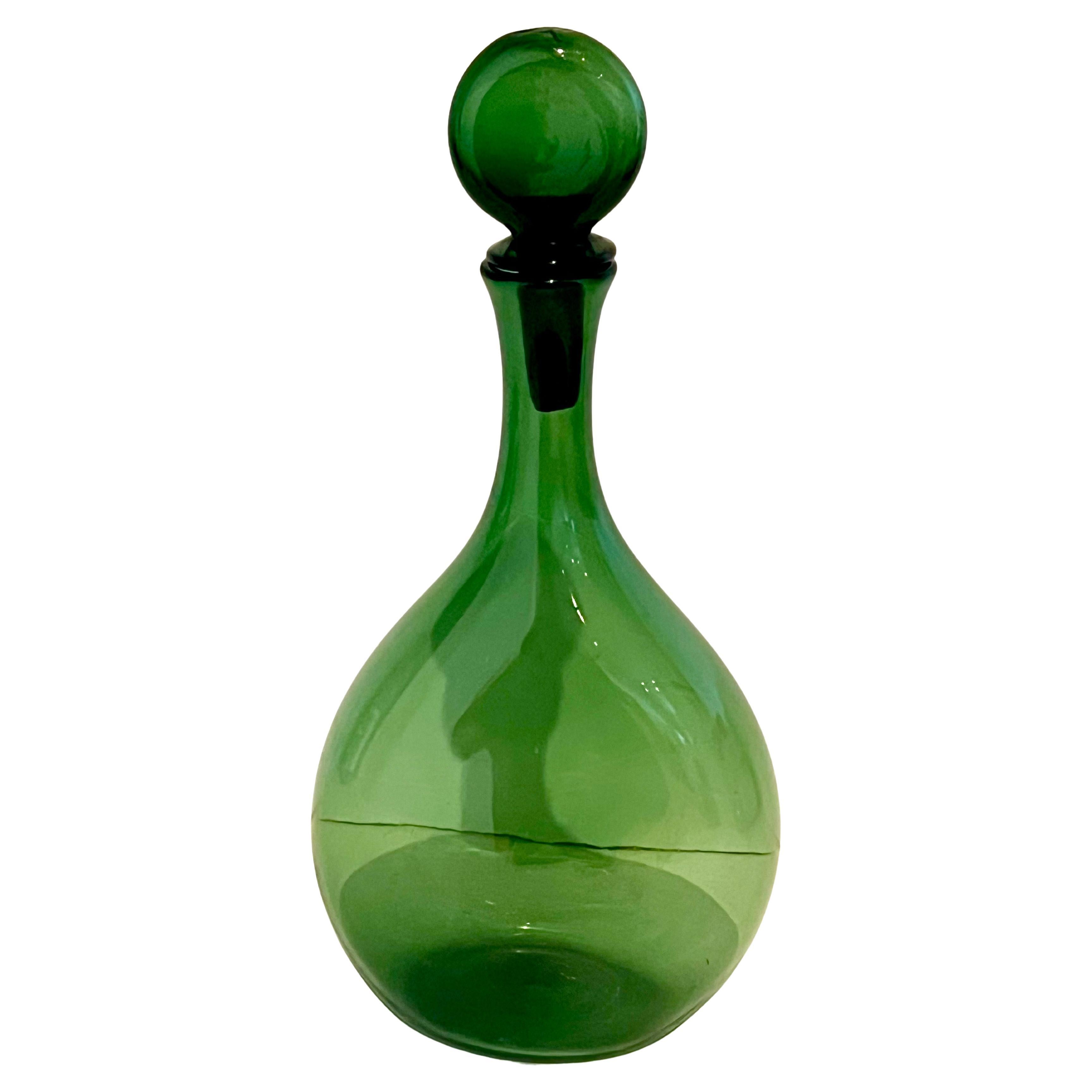 1950
s Italian Empoli Glass Decanter Mid Century Modern