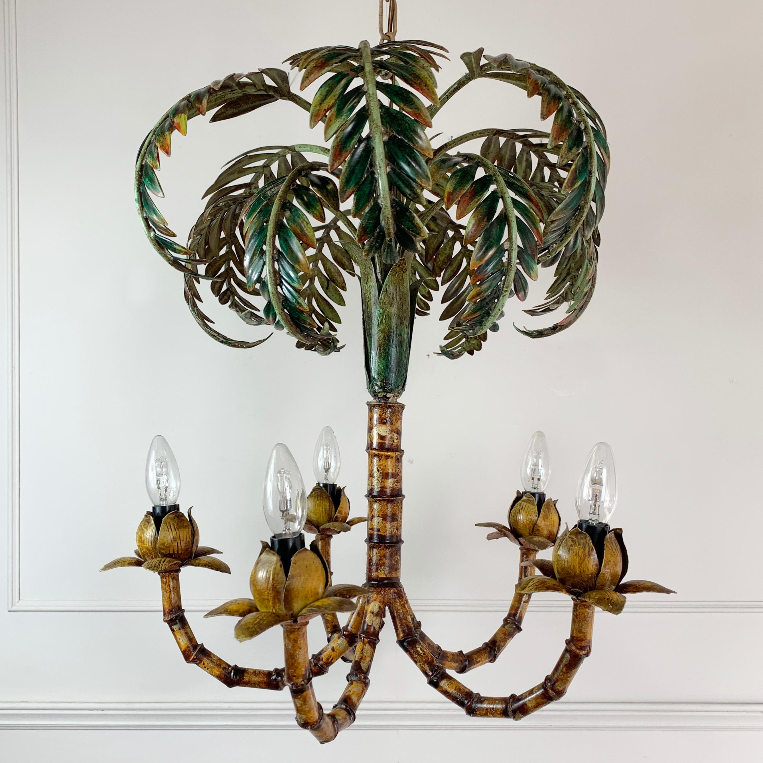 Hand-Crafted 1950s Italian Faux Bamboo Palm Tree Chandelier