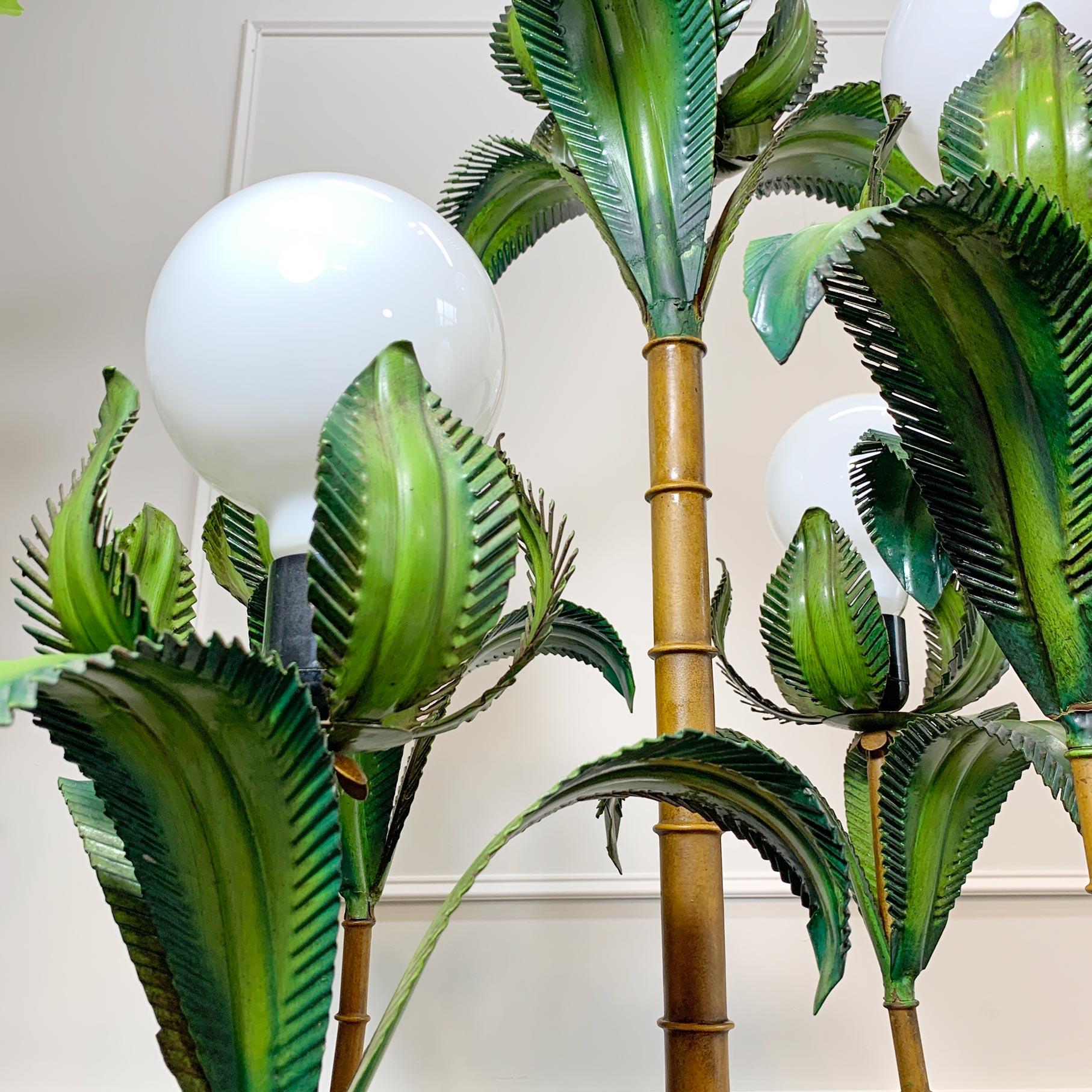 Mid-Century Modern 1950's Italian Green Faux Bamboo Palm Tree Floor Lamp For Sale