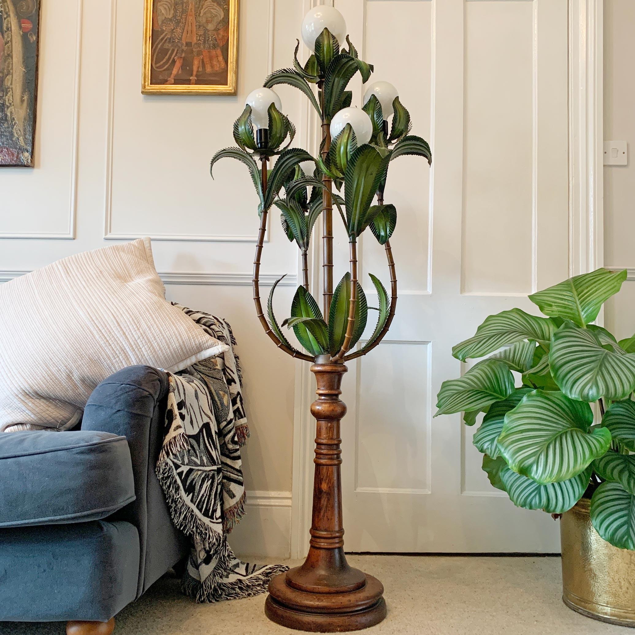 Hand-Crafted 1950's Italian, Faux Bamboo Palm Tree Floor Lamp