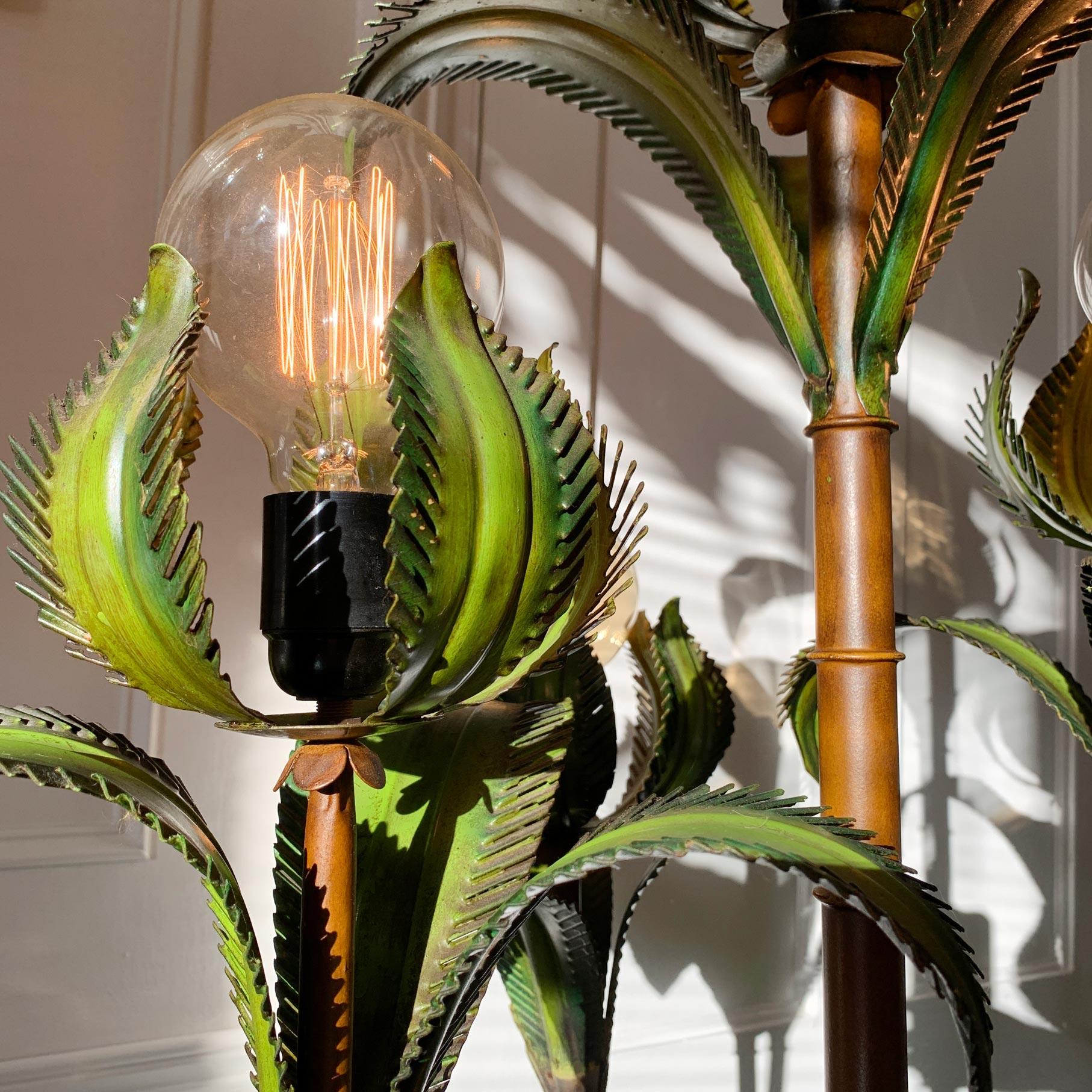 1950's Italian, Faux Bamboo Palm Tree Floor Lamp In Good Condition In Hastings, GB