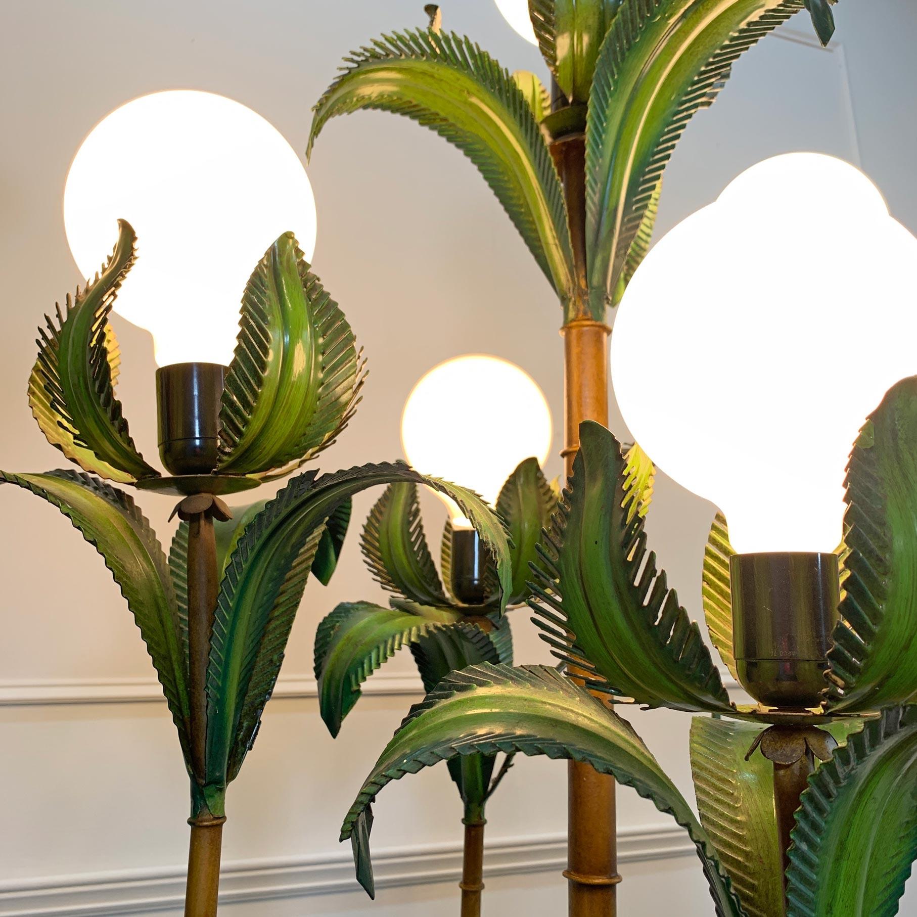 1950's Italian Green Faux Bamboo Palm Tree Stehlampe im Zustand „Gut“ im Angebot in Hastings, GB