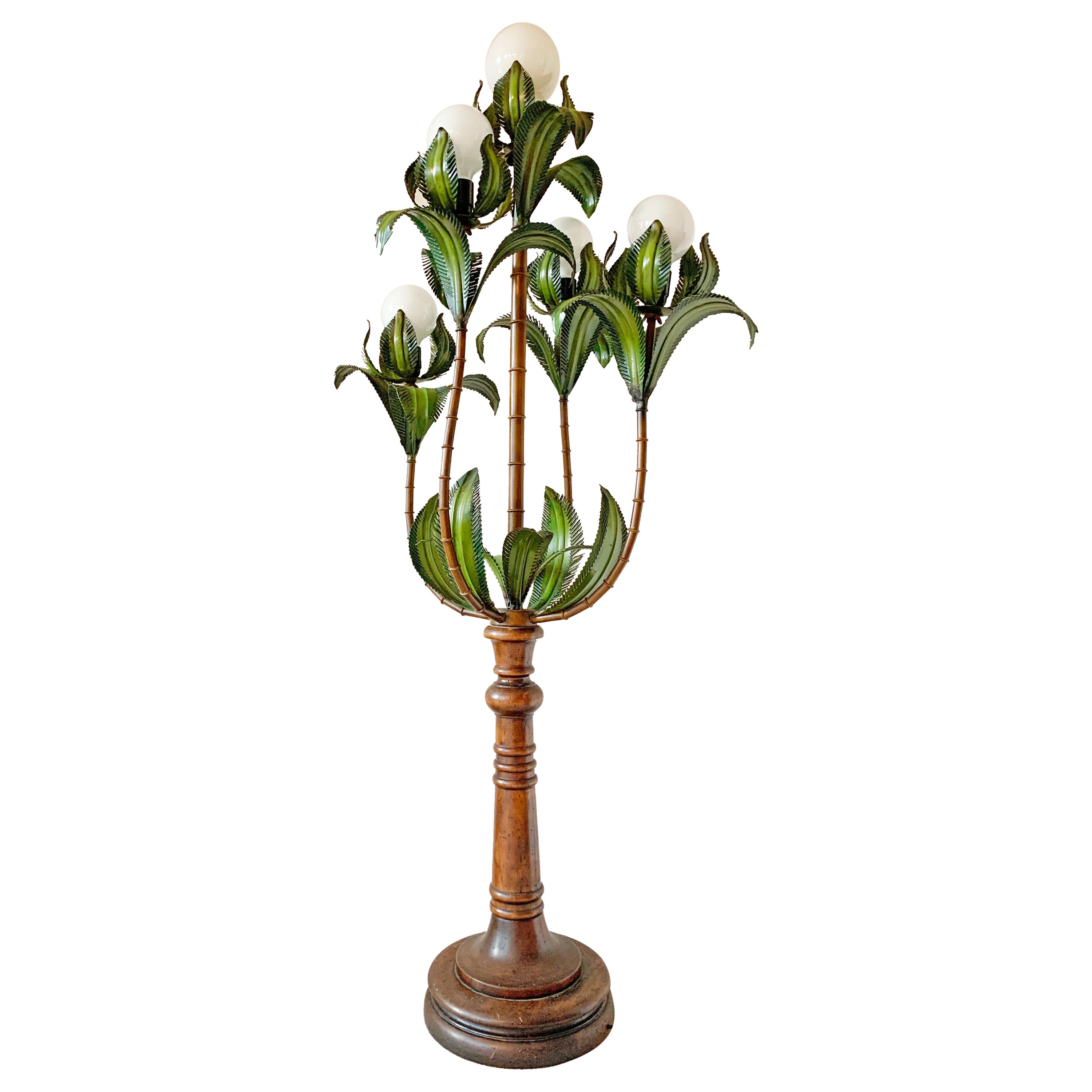 1950
s Italian, Faux Bamboo Palm Tree Floor Lamp