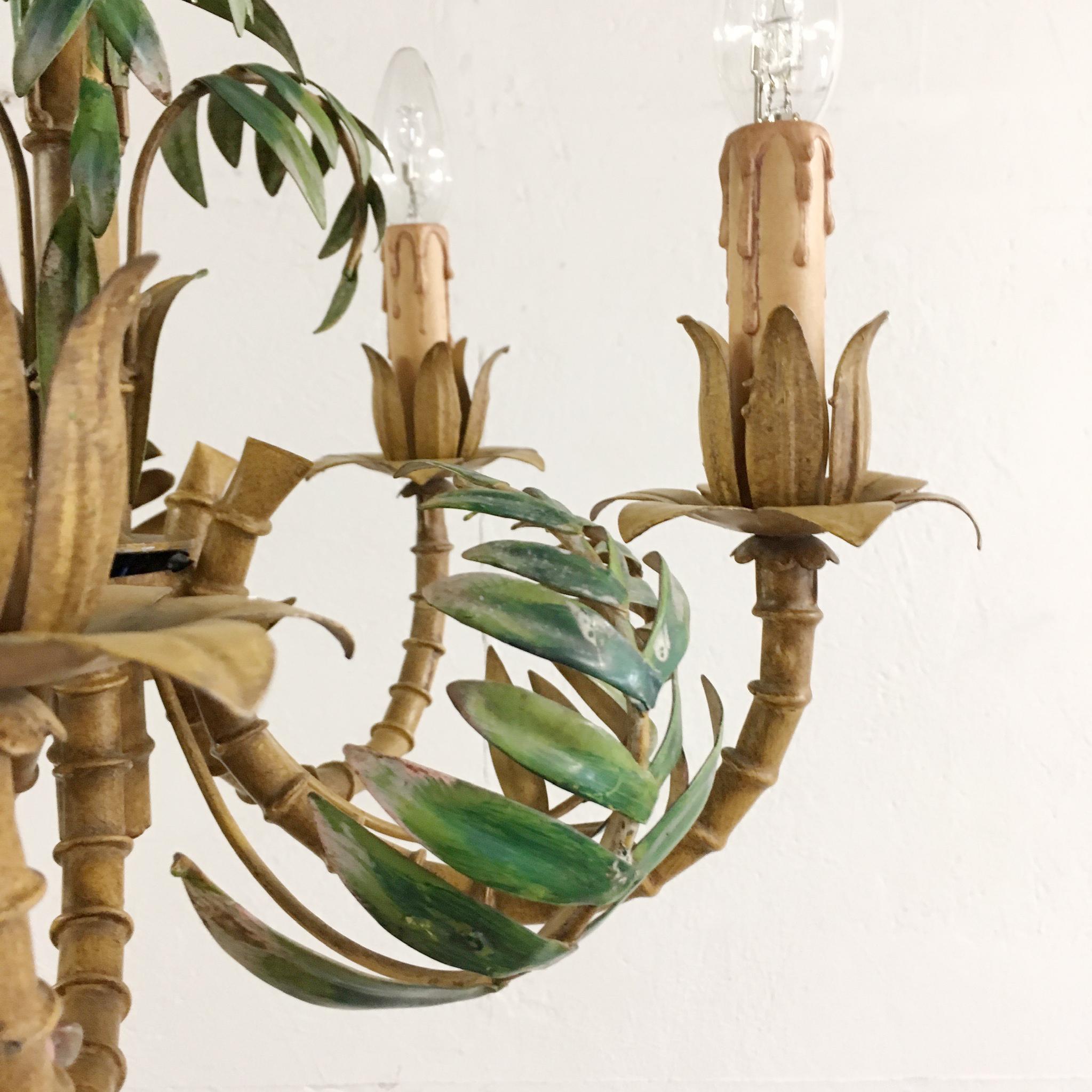 1950s Italian Faux Bamboo Tole Chandelier In Fair Condition In Hastings, GB