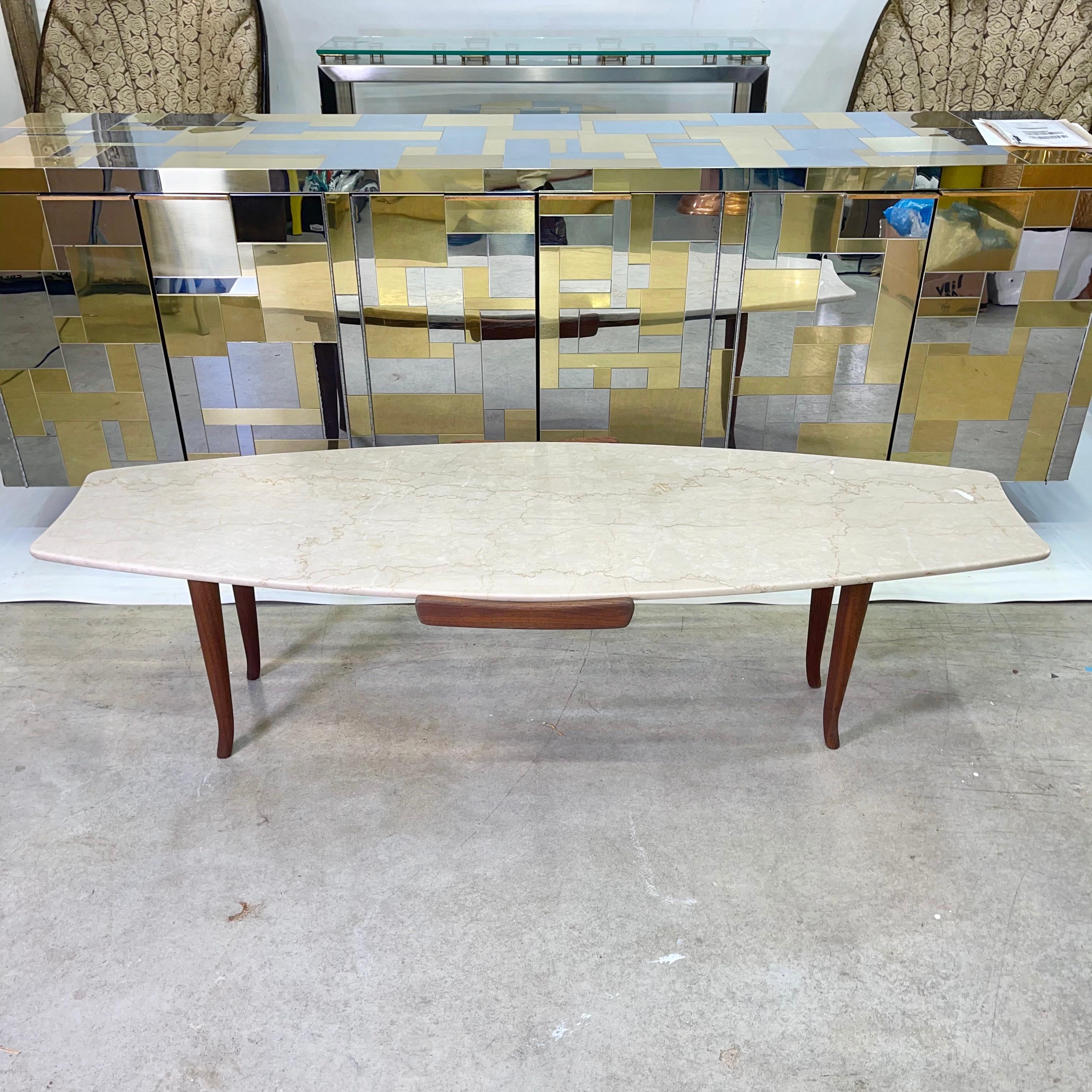 Mid-Century Modern Erno Fabry Fishtail Surfboard Marble & Walnut Cocktail Table For Sale