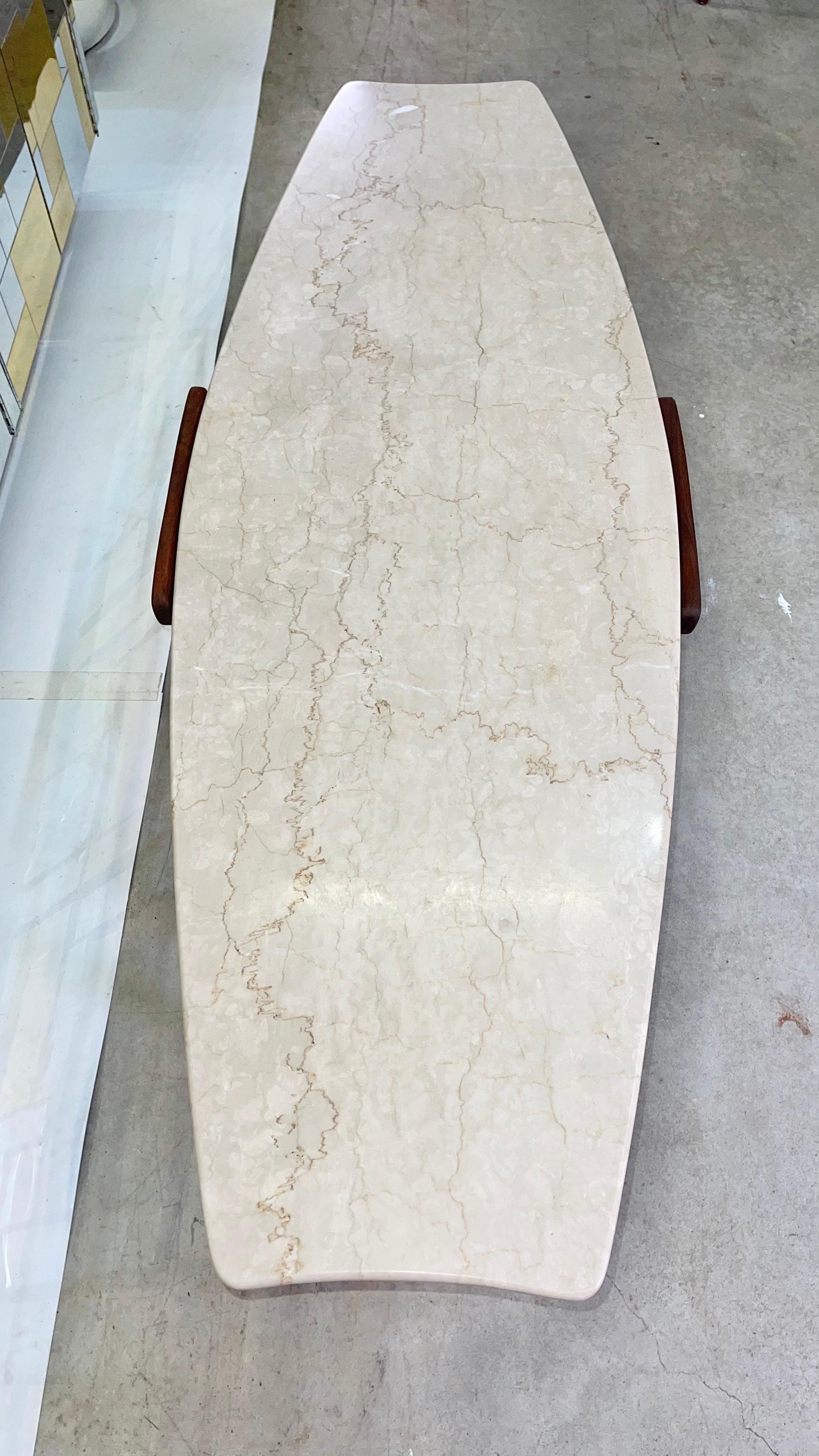Erno Fabry Fishtail Surfboard Marble & Walnut Cocktail Table For Sale 2