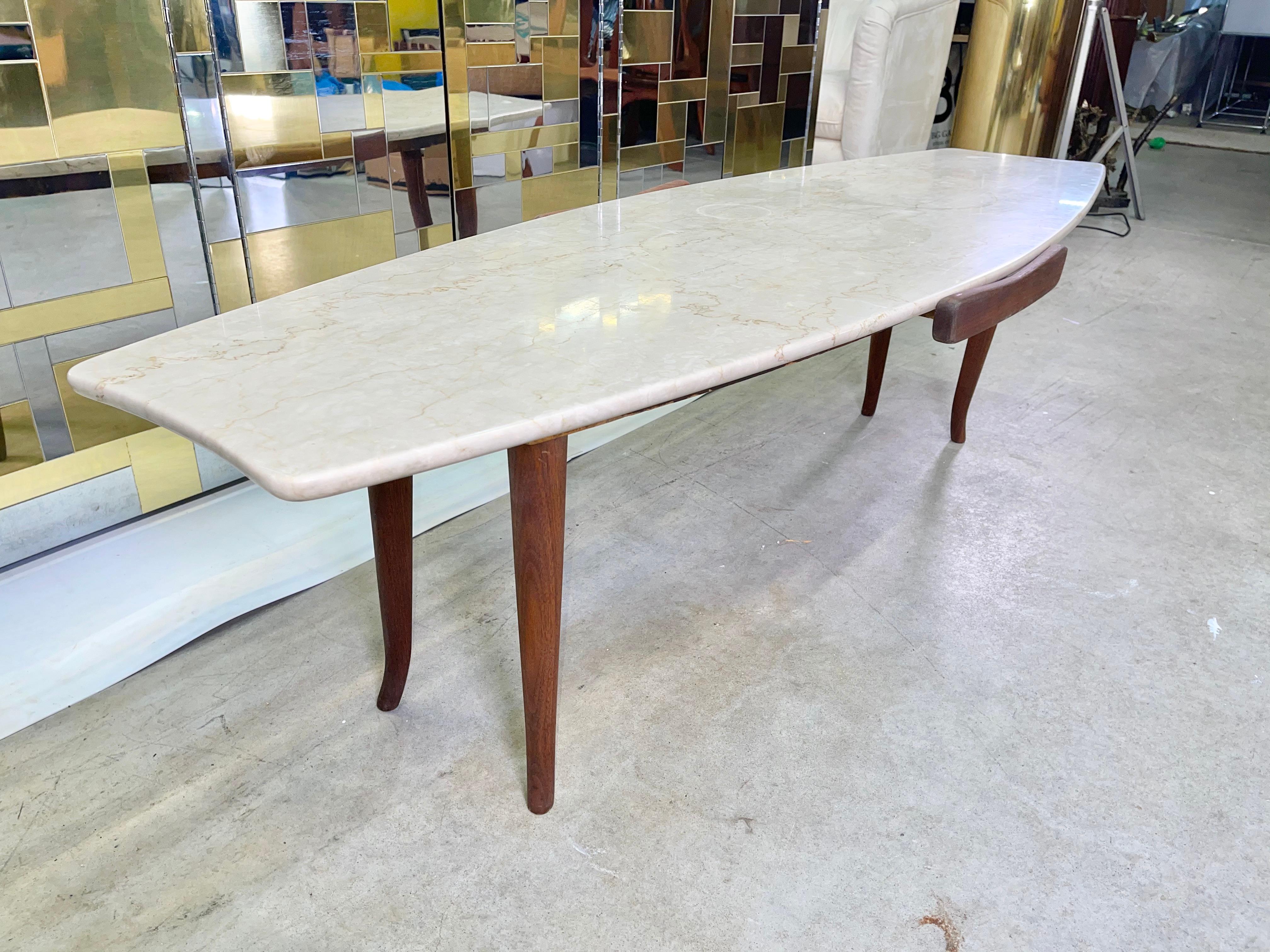 Erno Fabry Fishtail Surfboard Marble & Walnut Cocktail Table For Sale 3