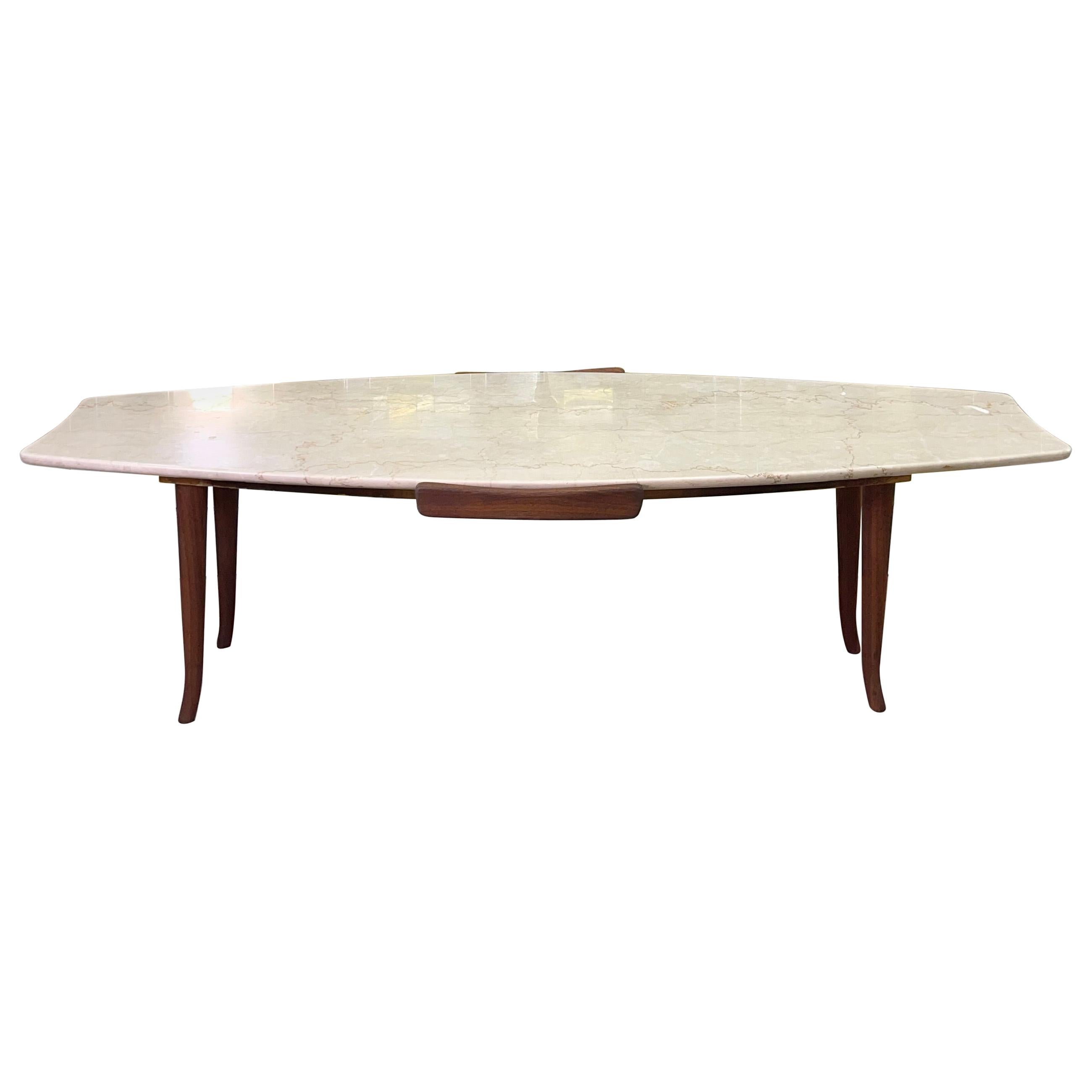Erno Fabry Fishtail Surfboard Marble & Walnut Cocktail Table For Sale