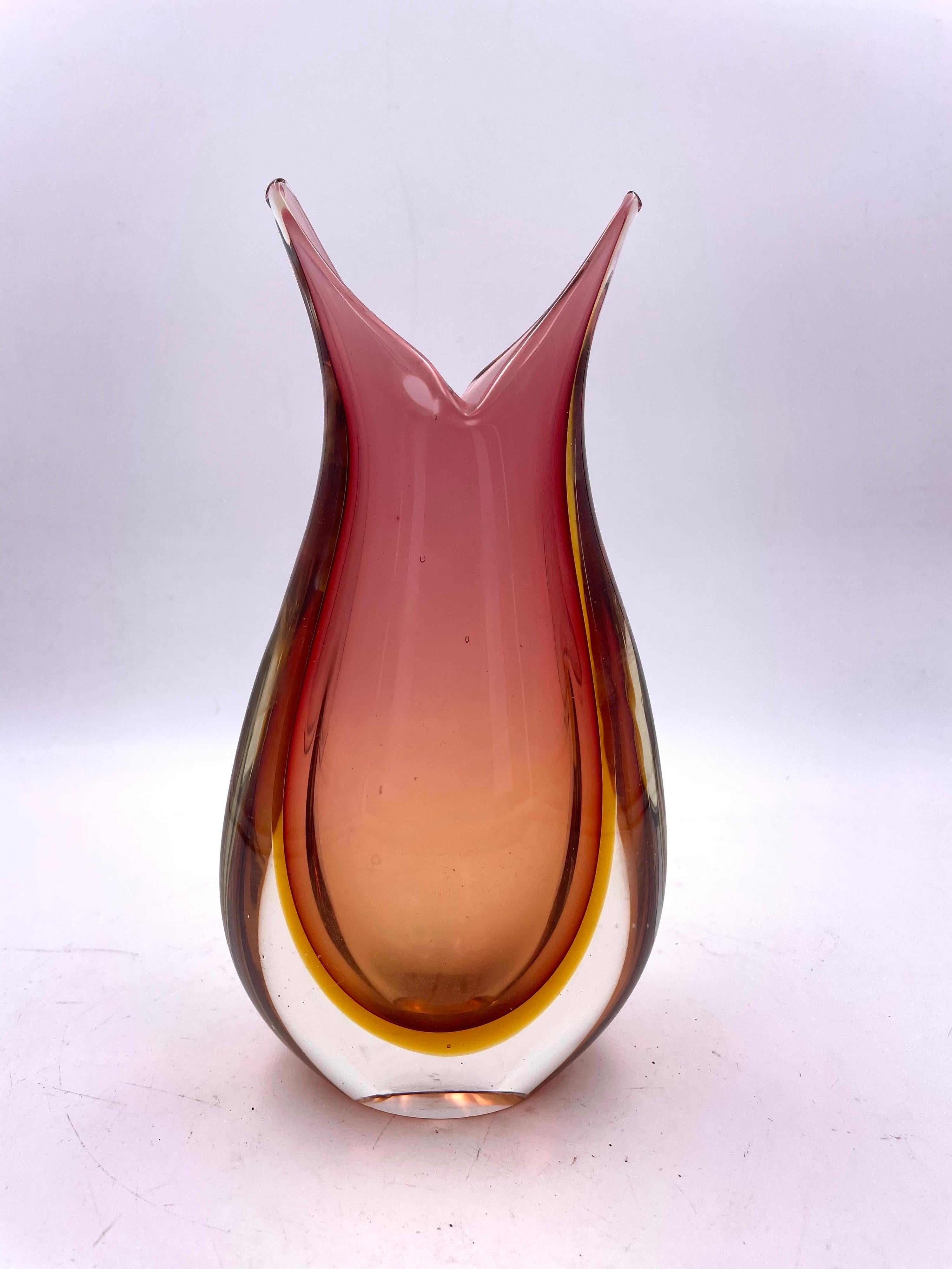 Beautiful and rare vase by Flavio Poli for Seguso, Murano, Sommerso organic glass vase. Vibrant colors no chips or cracks.

  