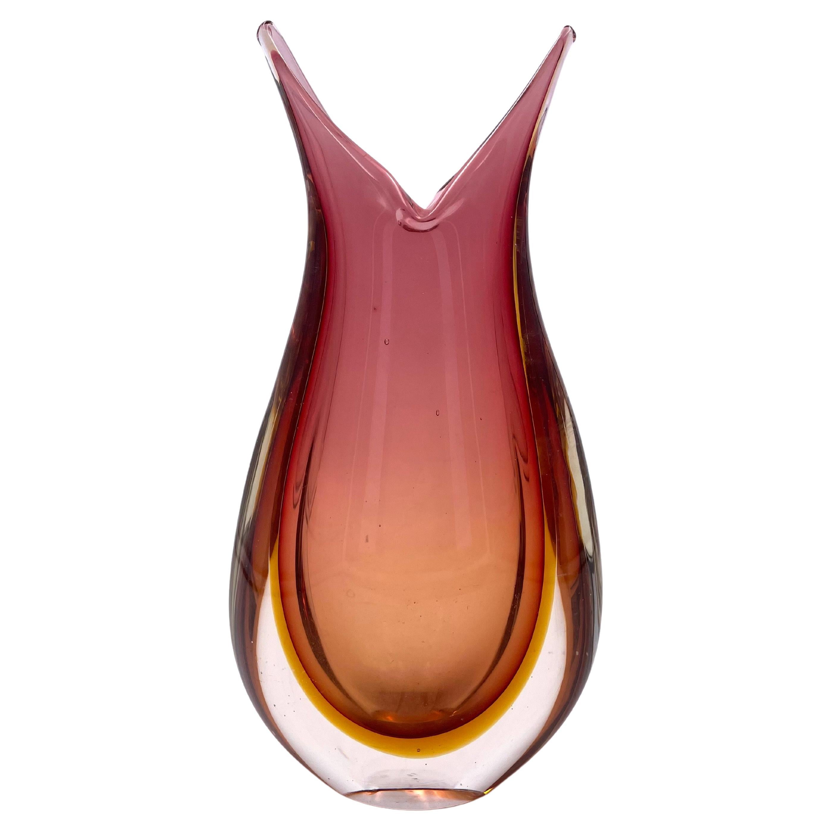 1950s Italian Flavio Poli Seguso Murano Sommerso Organic Glass Vase