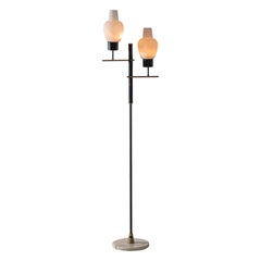 1950s Italian Floor Lamp – Black Lacquered Steel and Opal Glass