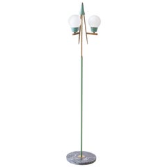 1950s Italian Floor Lamp in Portoro Marble Base Opaline Glass and Brass