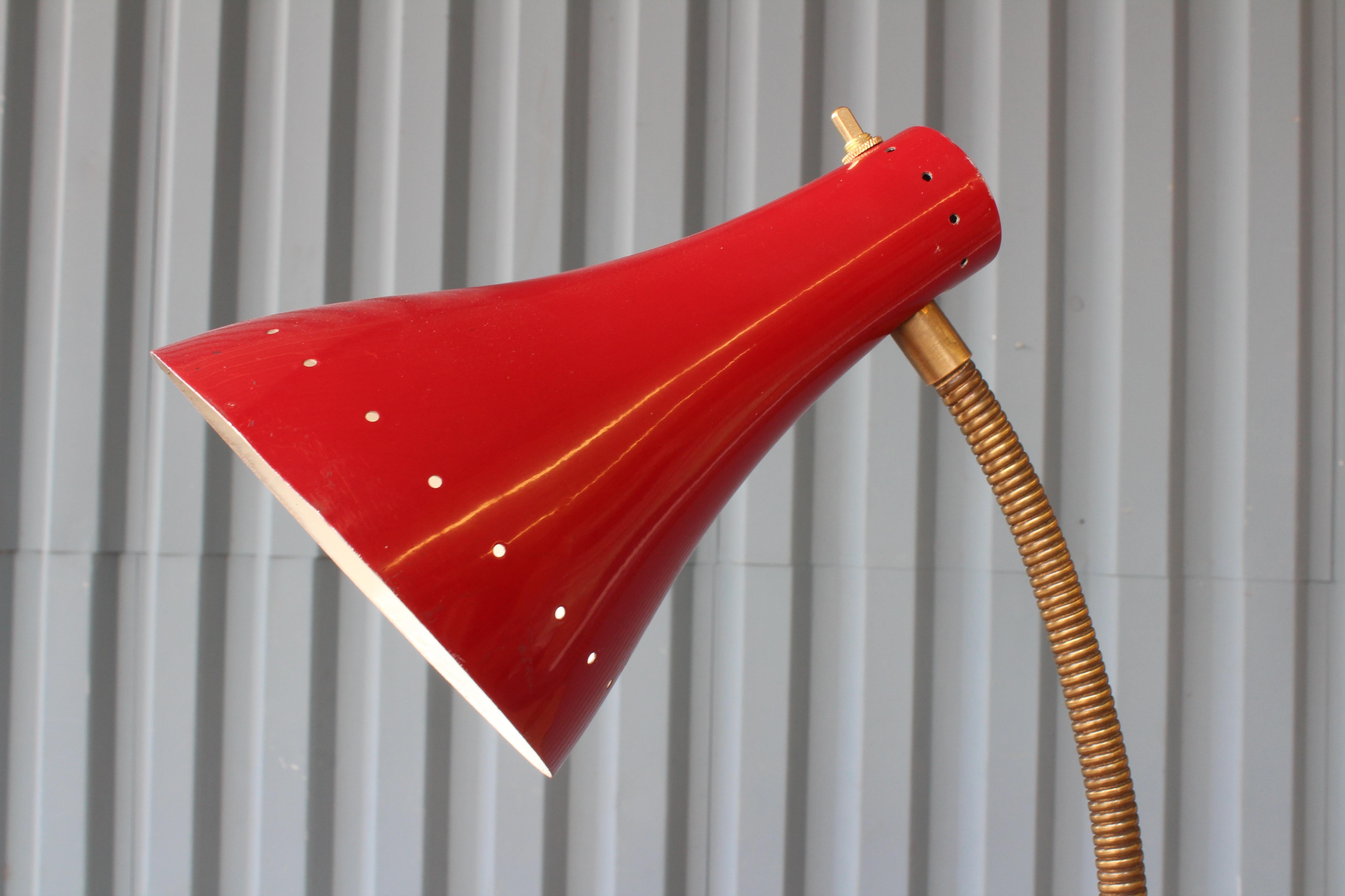 1950s Italian Floor Lamp with Red Enameled Shade and Marble Base 1