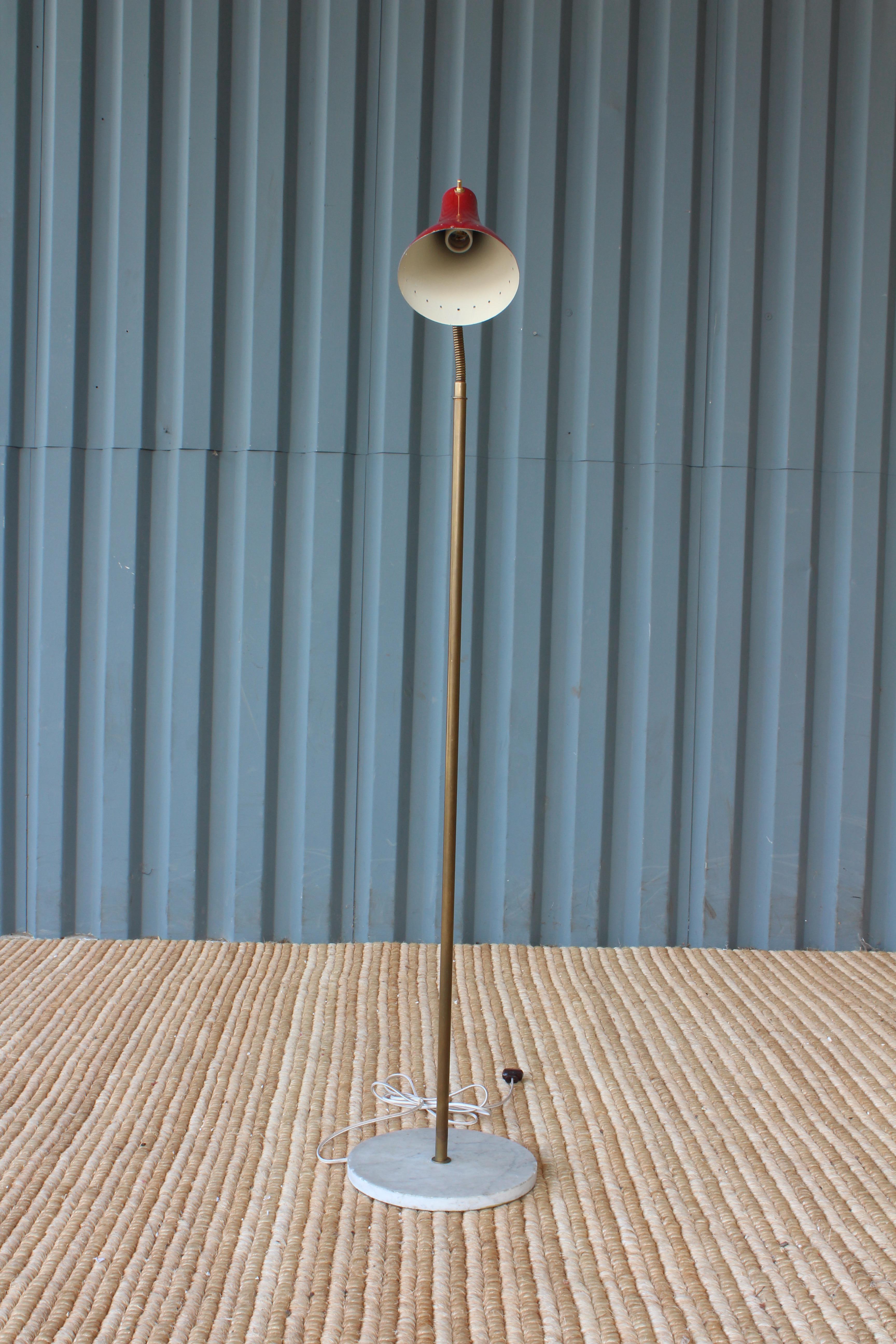 1950s Italian Floor Lamp with Red Enameled Shade and Marble Base 2