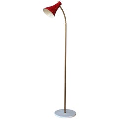 1950s Italian Floor Lamp with Red Enameled Shade and Marble Base