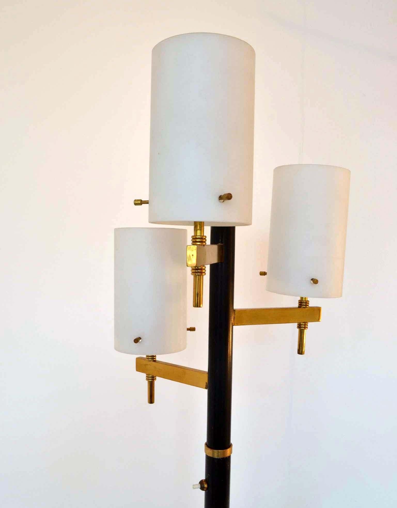 Mid-Century Modern Floor Lamp with Three Glass Shades Stilnovo 1950s Italy