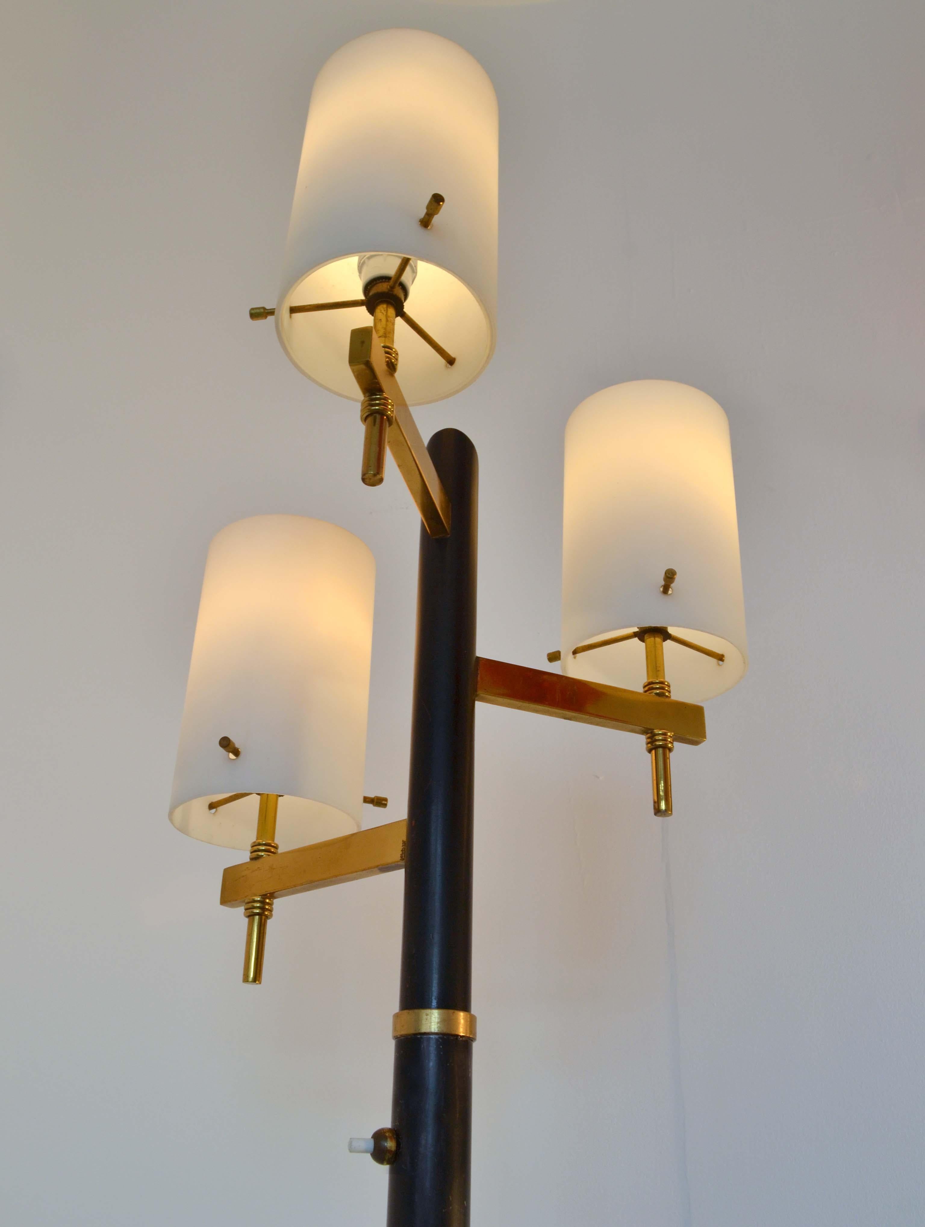 Italian Floor Lamp with Three Glass Shades Stilnovo 1950s Italy
