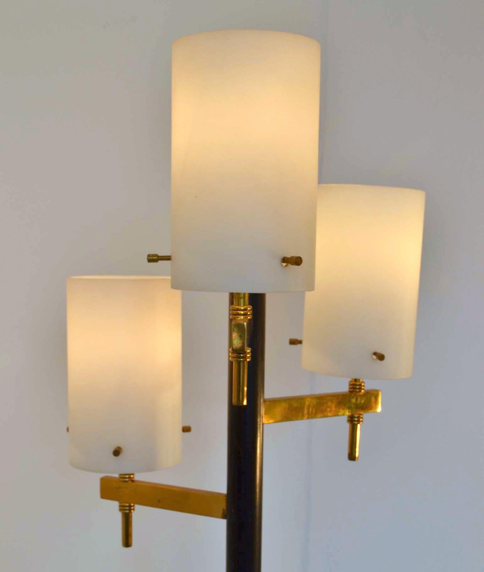 Metal Floor Lamp with Three Glass Shades Stilnovo 1950s Italy