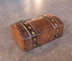 1950s Italian Florentine Leather Box with Red Velvet Interior