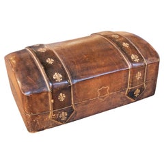 1950s Italian Florentine Leather Box with Red Velvet Interior