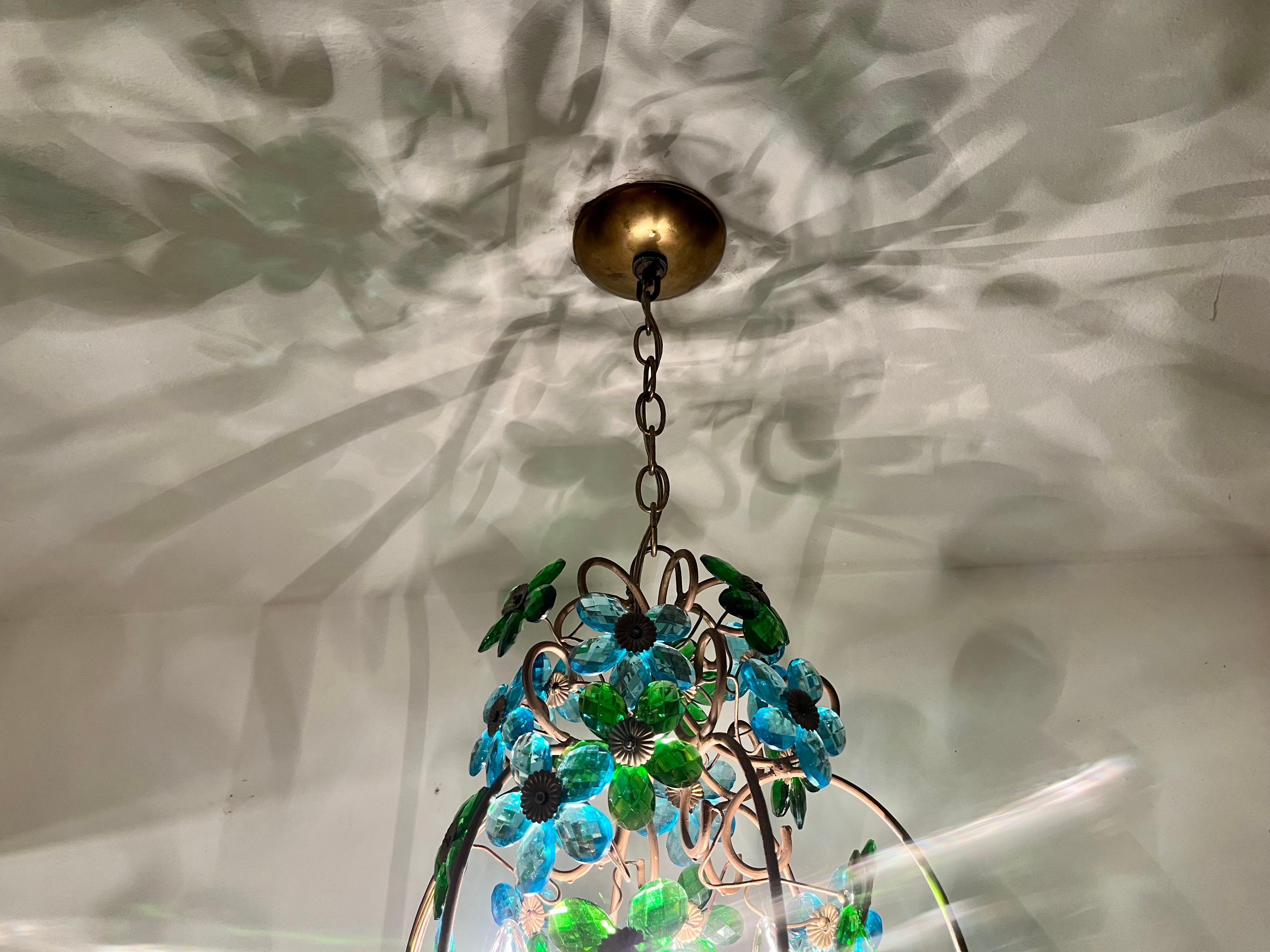 Lustre italien des années 1950 en verre à fleurs, pendentif, laiton, Murano en vente 7